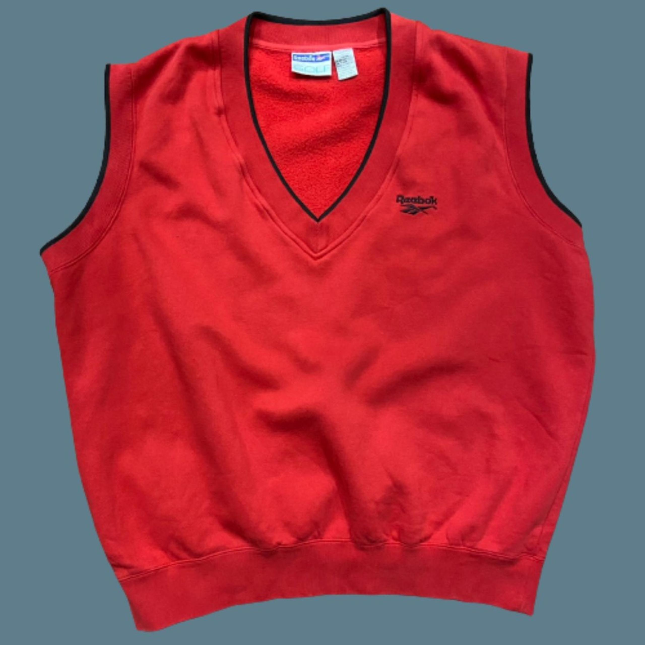 Reebok Golf Vintage Cotton Red Black Embroidered Vest Men's Size Extra Large
