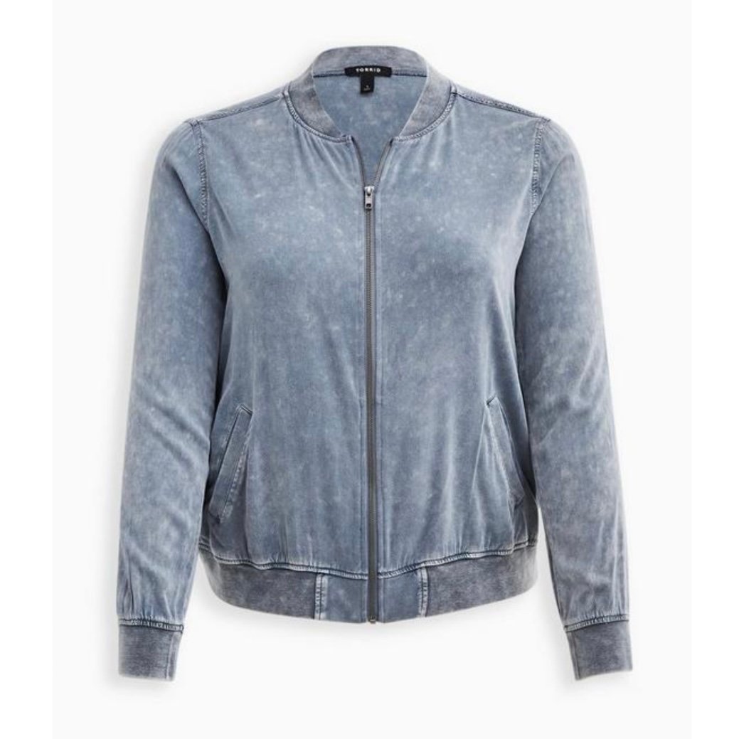 Torrid Blue Gray Full Zip Pockets Lightweight Bomber Jacket Size 4X