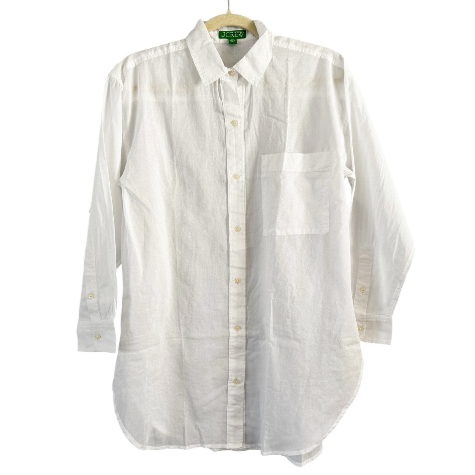 NWT J. Crew White Button Up Cotton Voile Oversized Long Sleeve Shirt Womens XXS