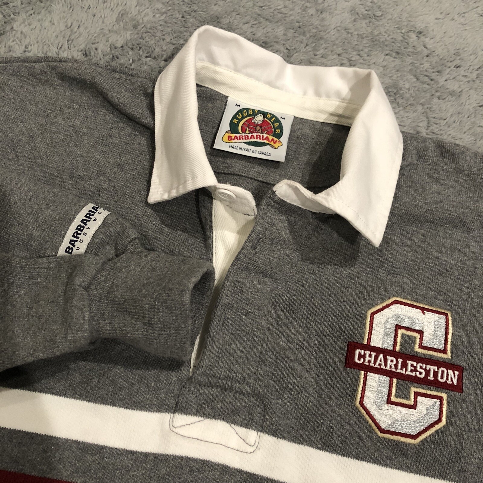 Barbarian Rugby Wear Men's M Charleston Cougars Gray Burgundy Striped Shirt
