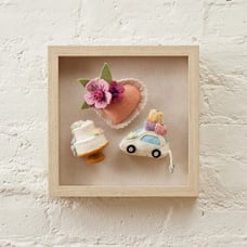 Wedding Bells Shadow Box, Hand Felted Bridal Shower Charms, Handmade Nuptial Acc