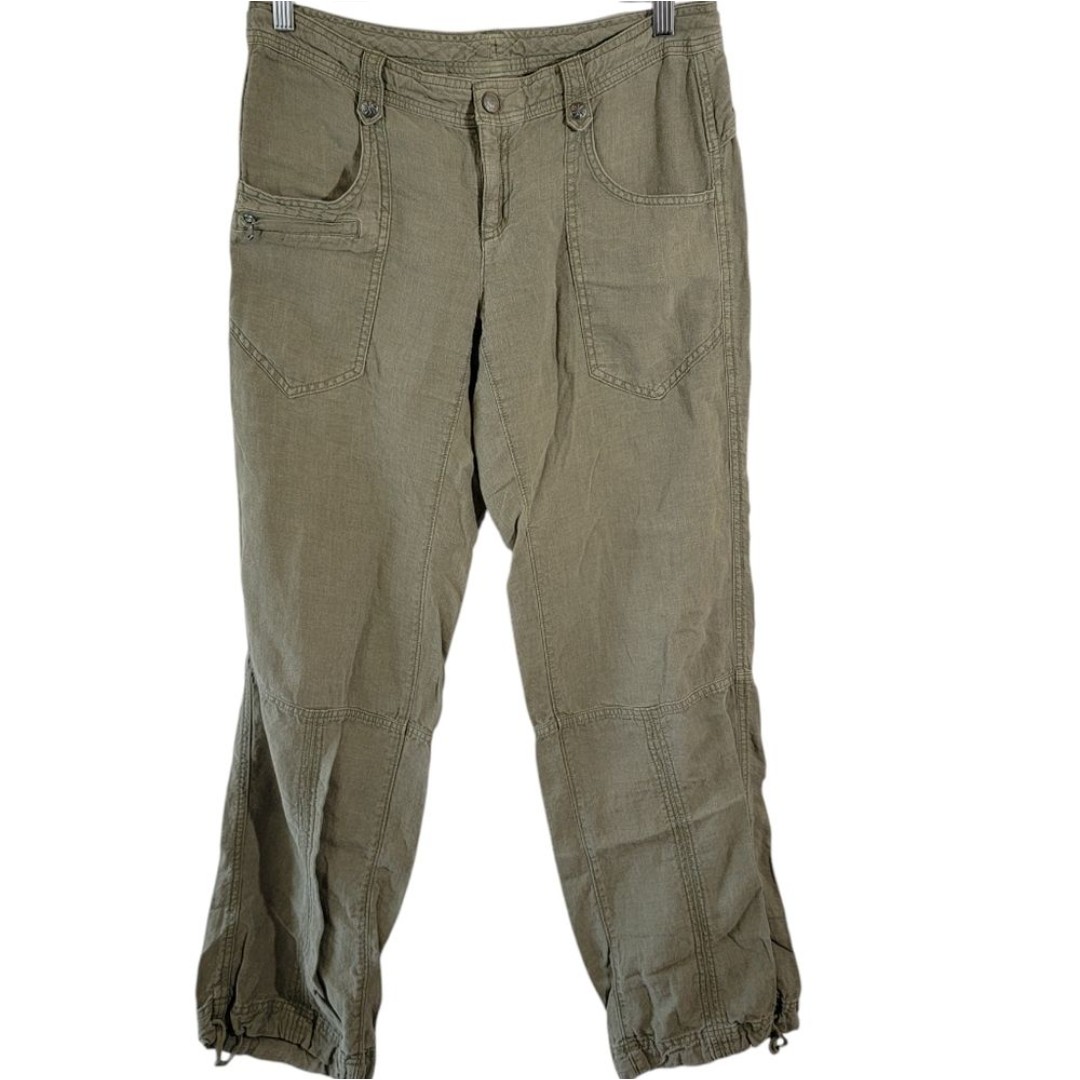 Athleta Women's Green 100% Linen Utility Jogger Pants Sz 6 Outdoor Gorpcore