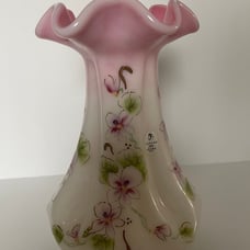Fenton Rosalene Pansy Sunrise Hand Painted Vase Special Order.4251ZJ, #362/1950.
