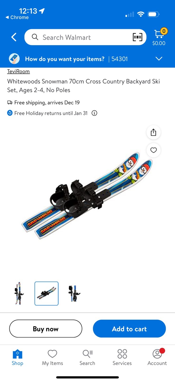 Whitewoods Snowman 70cm Cross Country Backyard Ski Set, Ages 2-4, No Poles