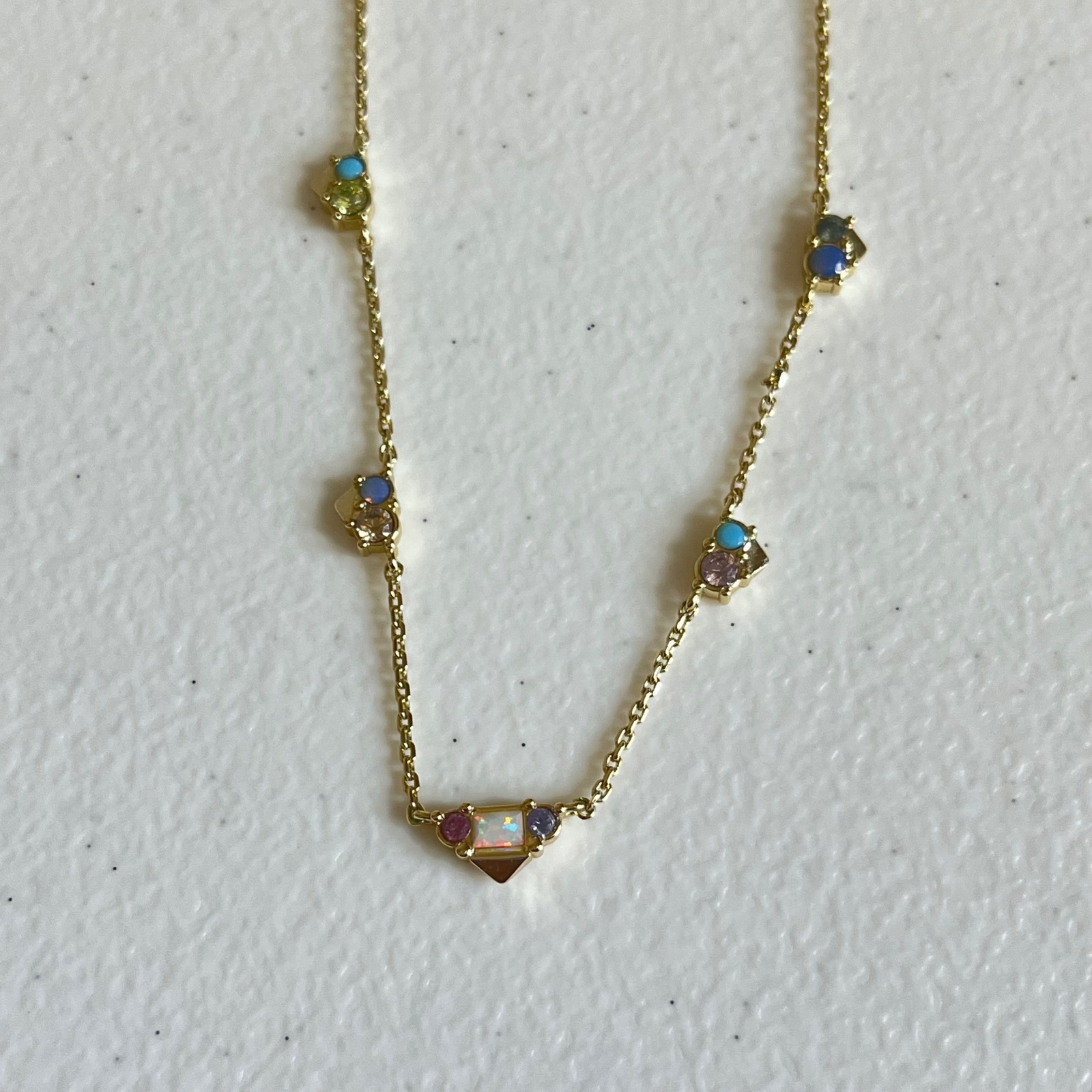 Kendra Scott Devin Gold Tone Crystal Strand Necklace in Pastel Mix Multi Crystal
