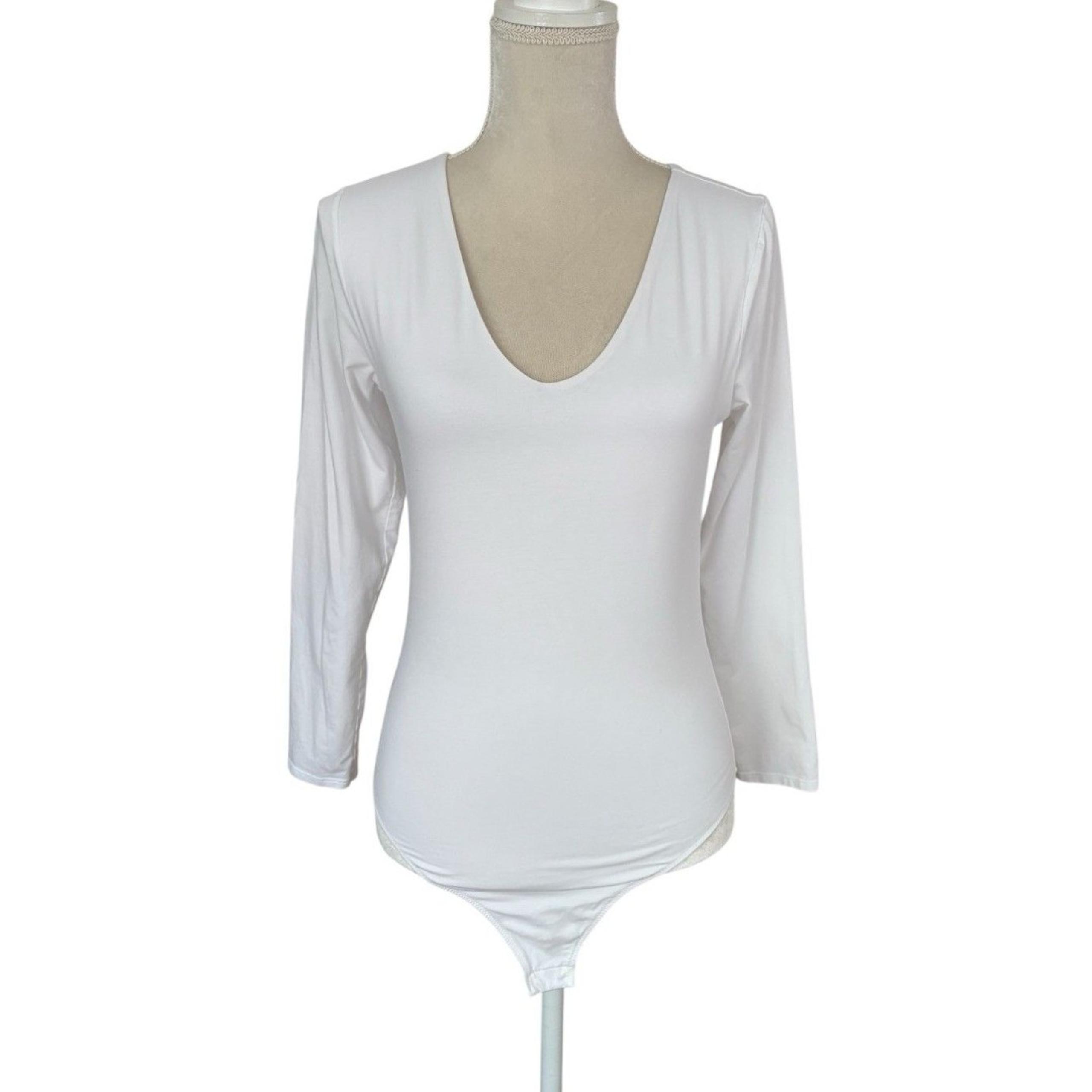 Everlane Supima Cotton V Neck Bodysuit Women's Sz Large Long Sleeve Snap Crotch