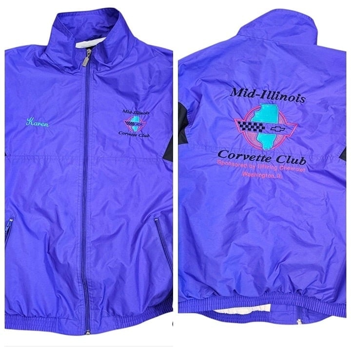 Y2K Corvette Club Washington Windbreaker Jacket Lined Purple Karen Sz M Large