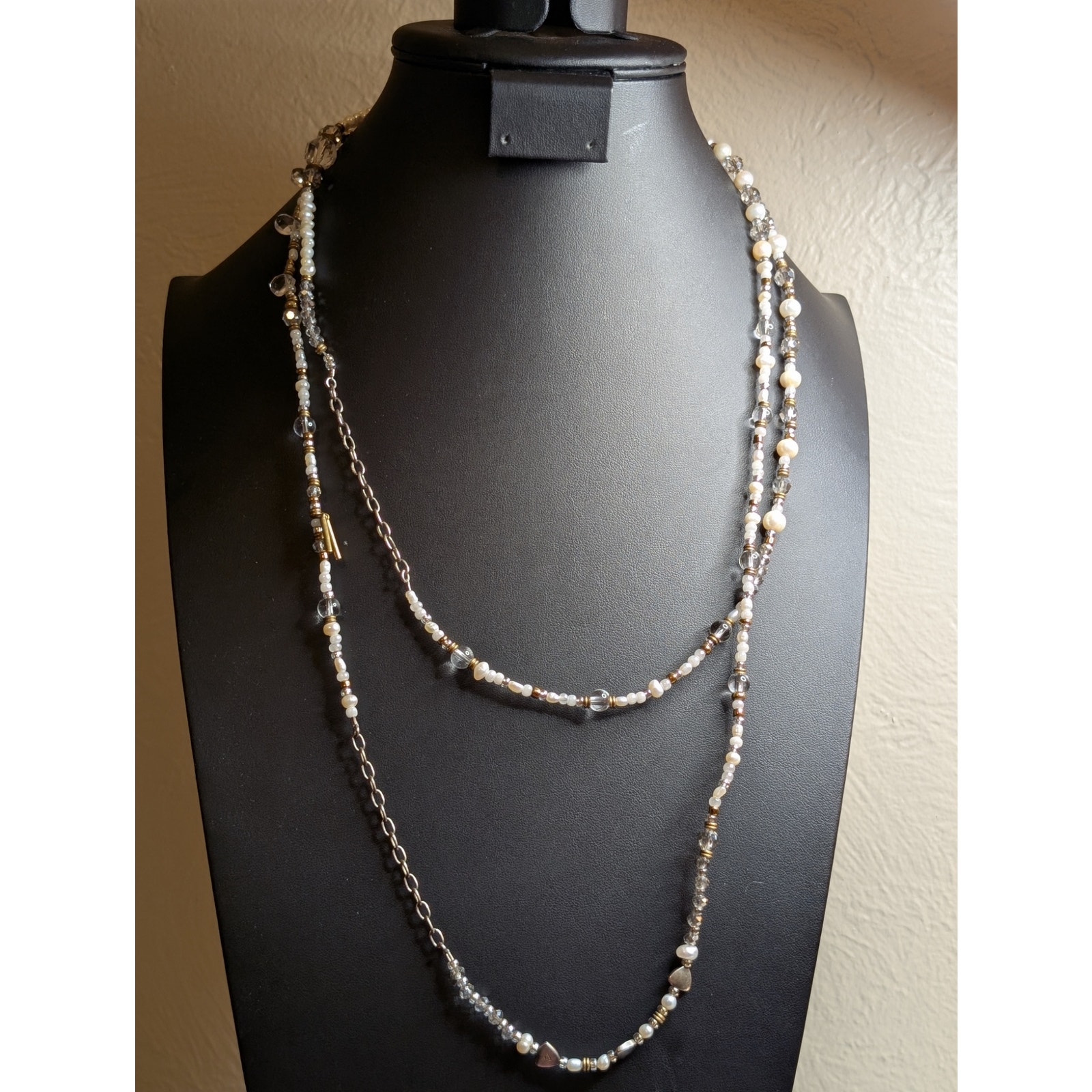 SILPADA Jewelry Stardust 54 Sterling Silver Brass Pearl Crystal Beaded Necklace