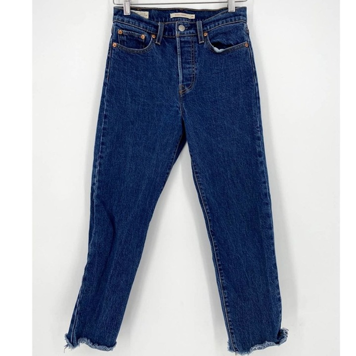 Levi's Wedgie Straight Dark Wash High Waisted Cut Off Hem Jeans - 26