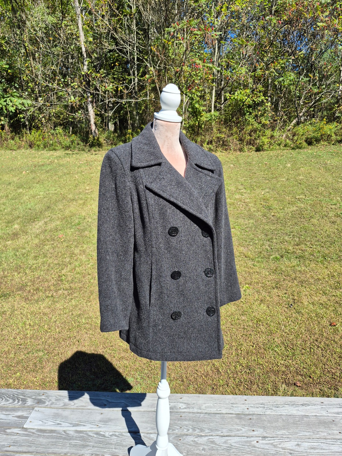 Worthington women's grey 100% wool coat peacoat size 12 petite