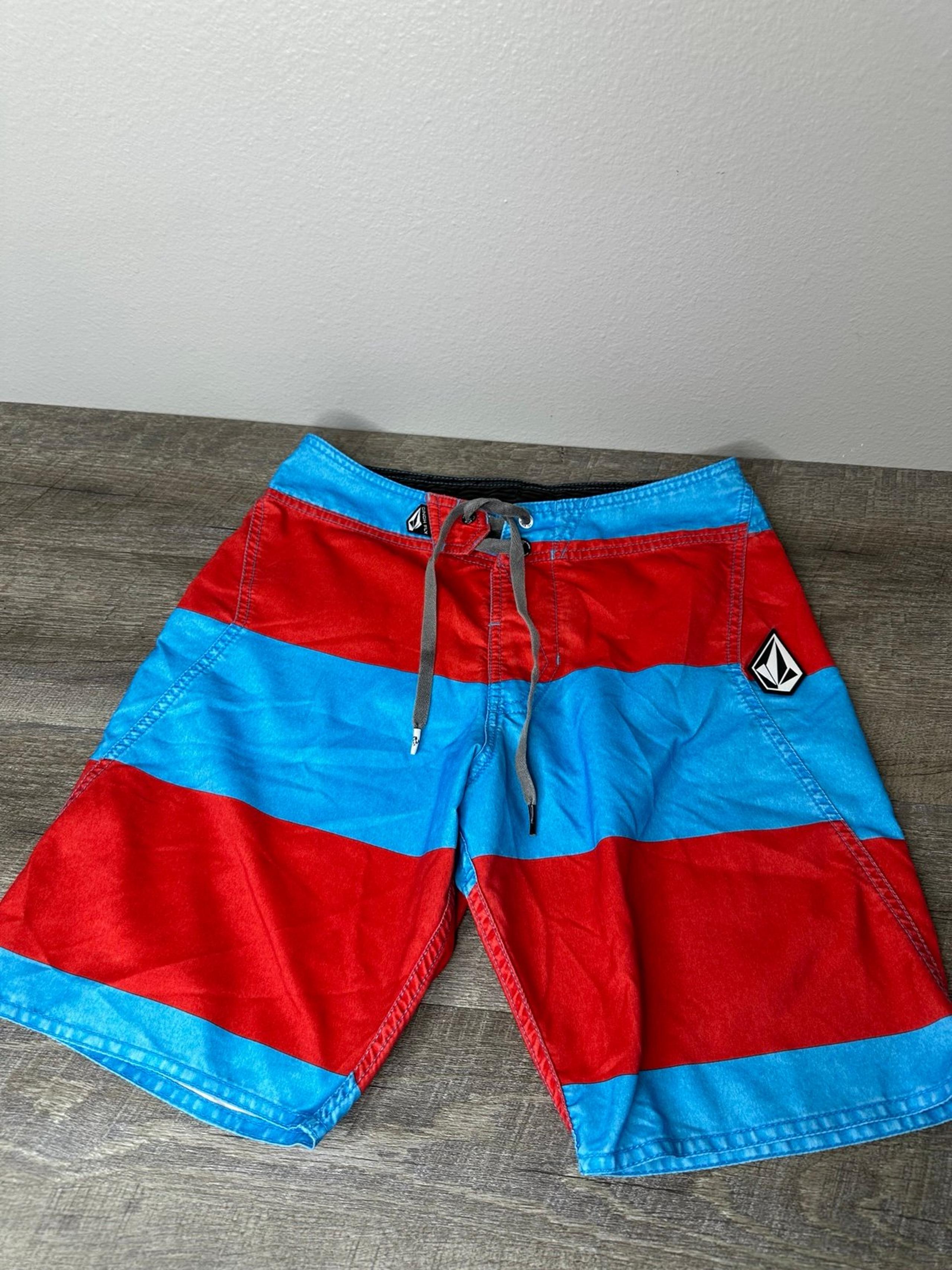 Volcom Cinch Fly Striped Surf Board Shorts Red Blue MENS SIZE 28