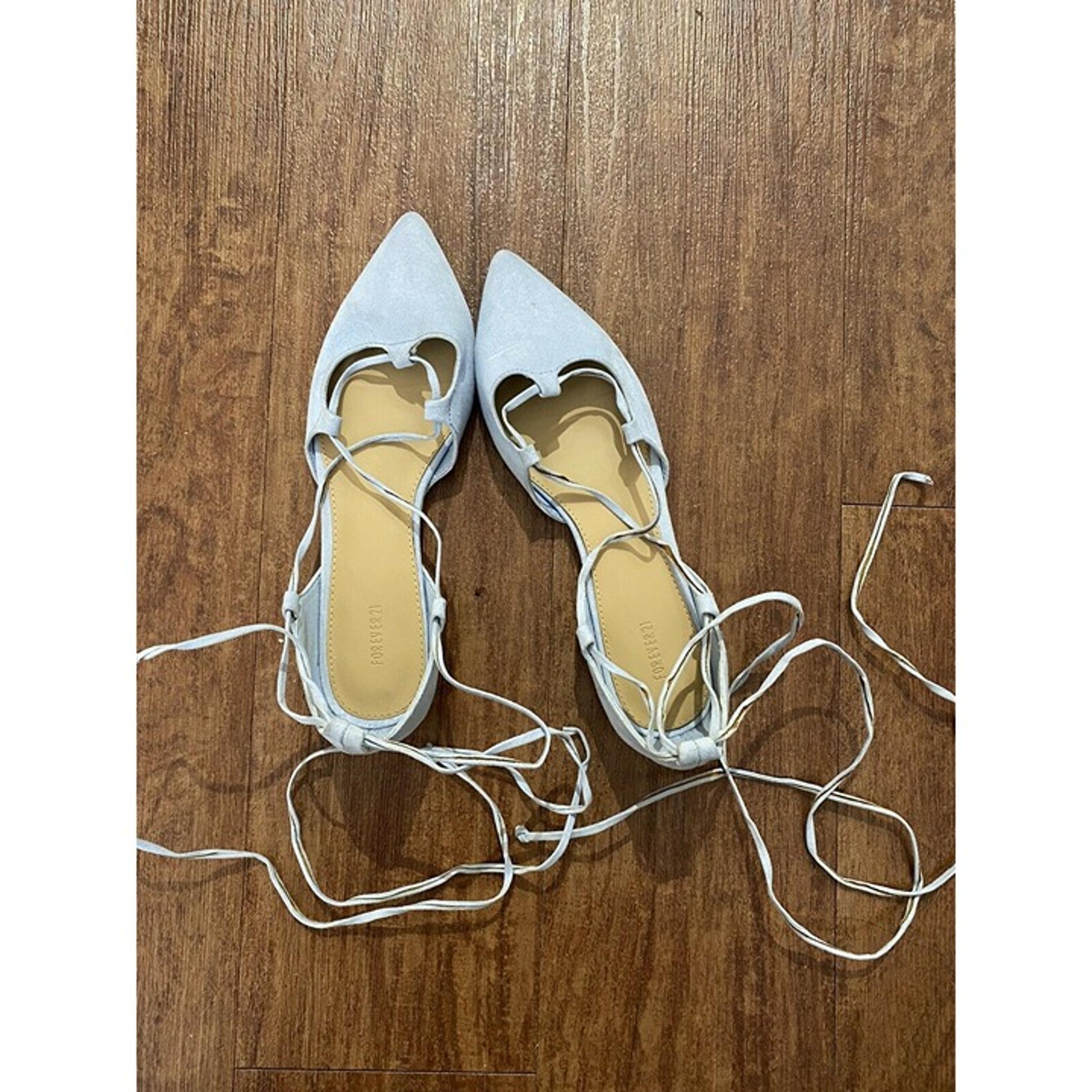 Forever 21 Women Pastel Blue Lace Up Pointed Toe Ballet Flats Size 7.5