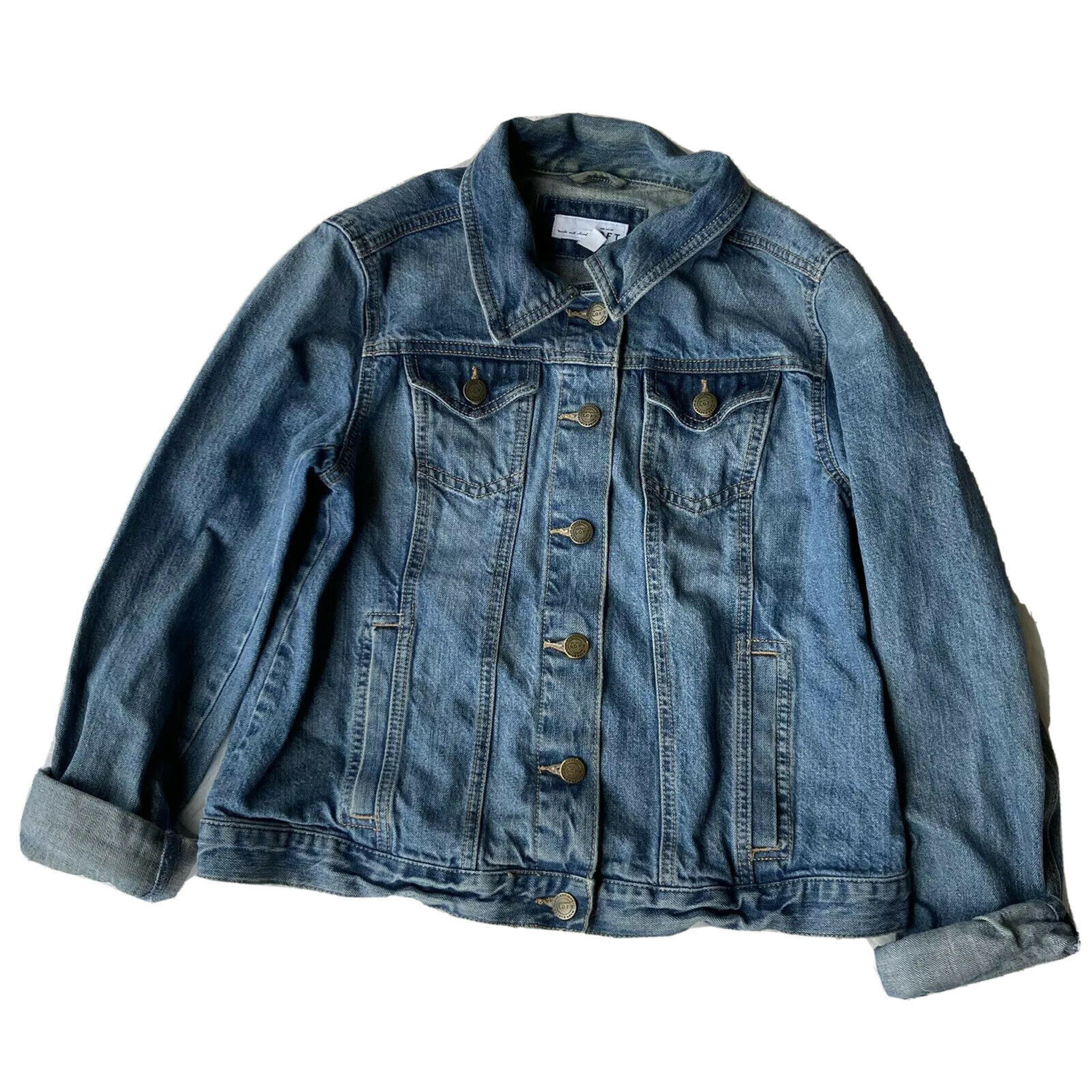 Loft Ann Taylor Jacket Sz S Denim Jean Trucker Stretch Rolled Cuff Blue Women