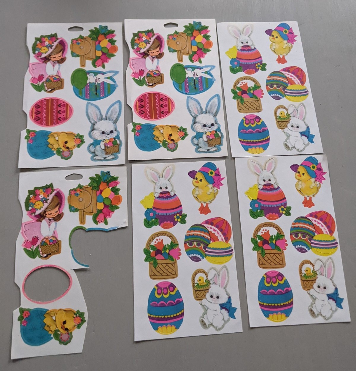 Vintage 5 full sheets 1960's 1970's colorful paste on Easter stickers