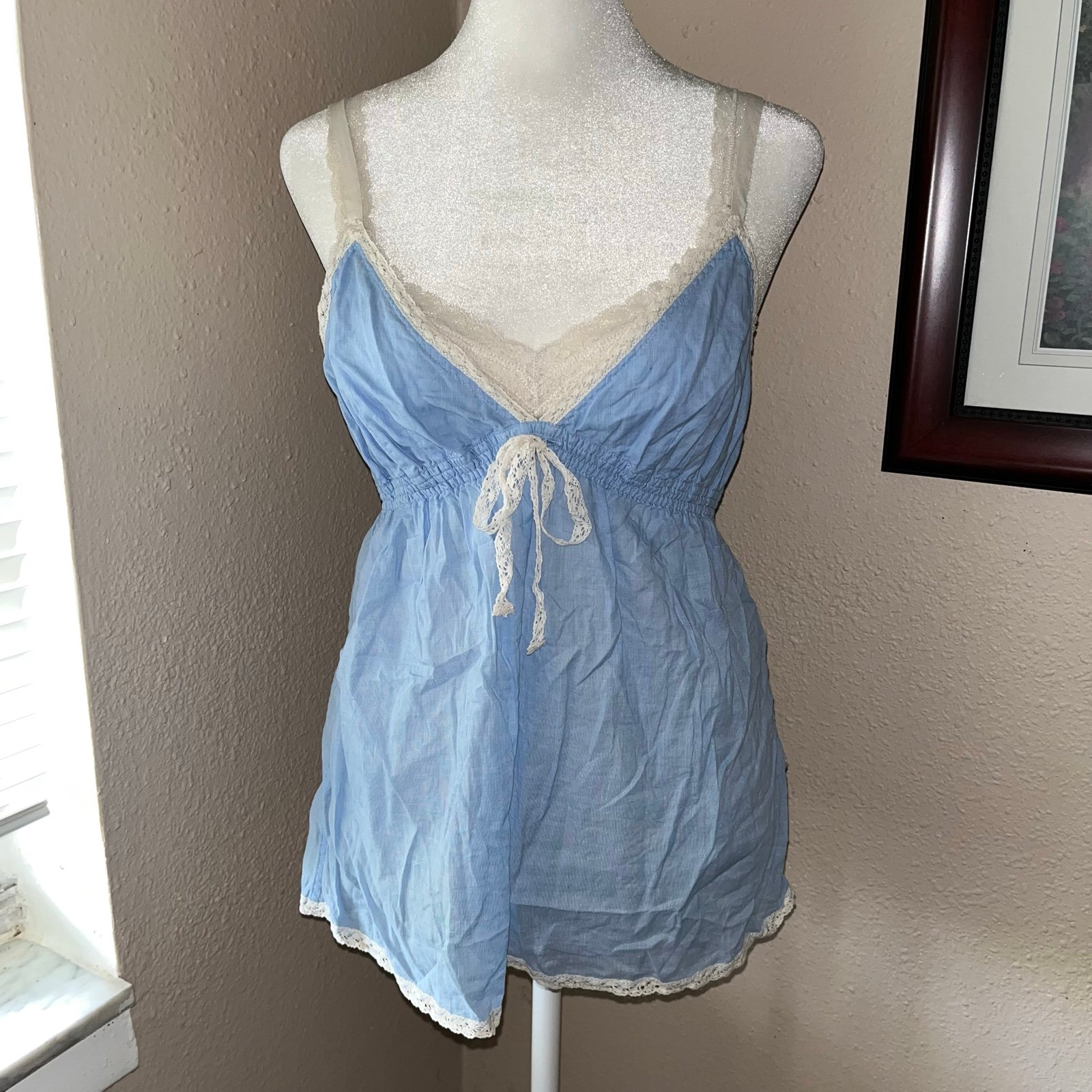 Vintage Y2K Abercrombie & Fitch 2000s Lace Trim Babydoll Bow Tank Top