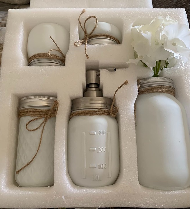 Mkono Mason Jar Bathroom Accessories Set White Mason Jars Bathroom Organizer Inc