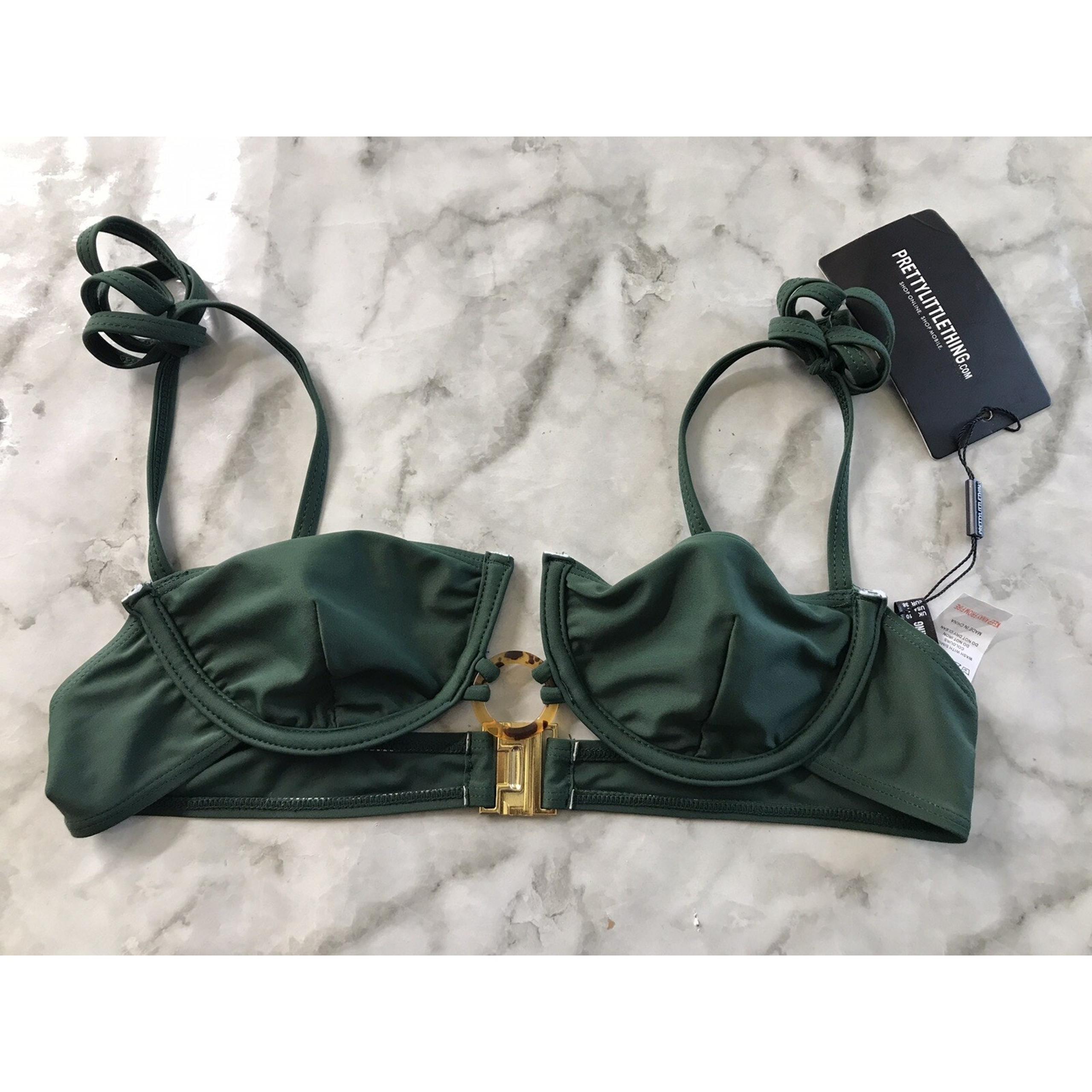 NEW PrettyLittleThing Bikini Top Sage Green ROUNG RING SZ 6