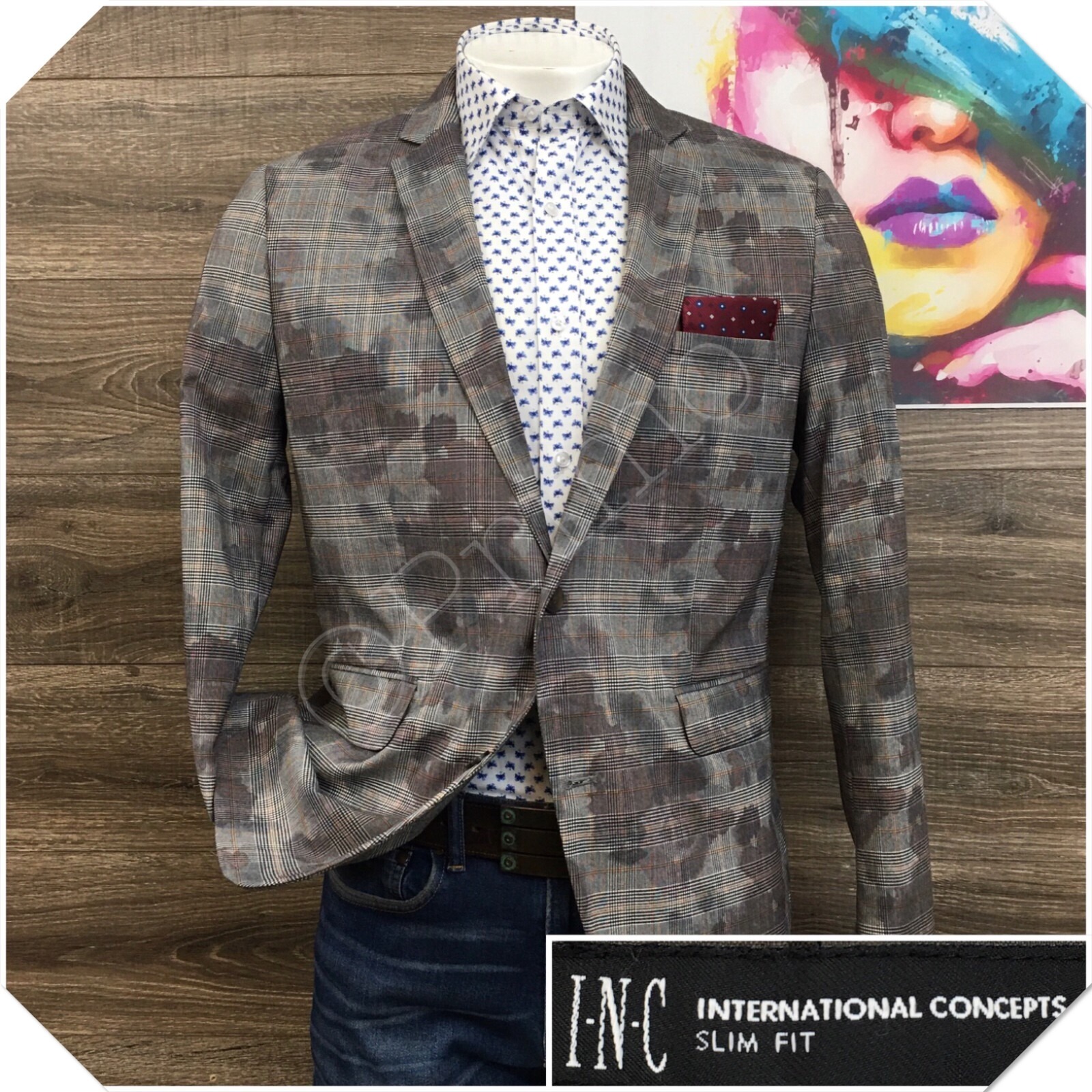 INC Mens Blazer Sport Coat Casual Jacket Size L (46) Slim Fit Two Button Suit