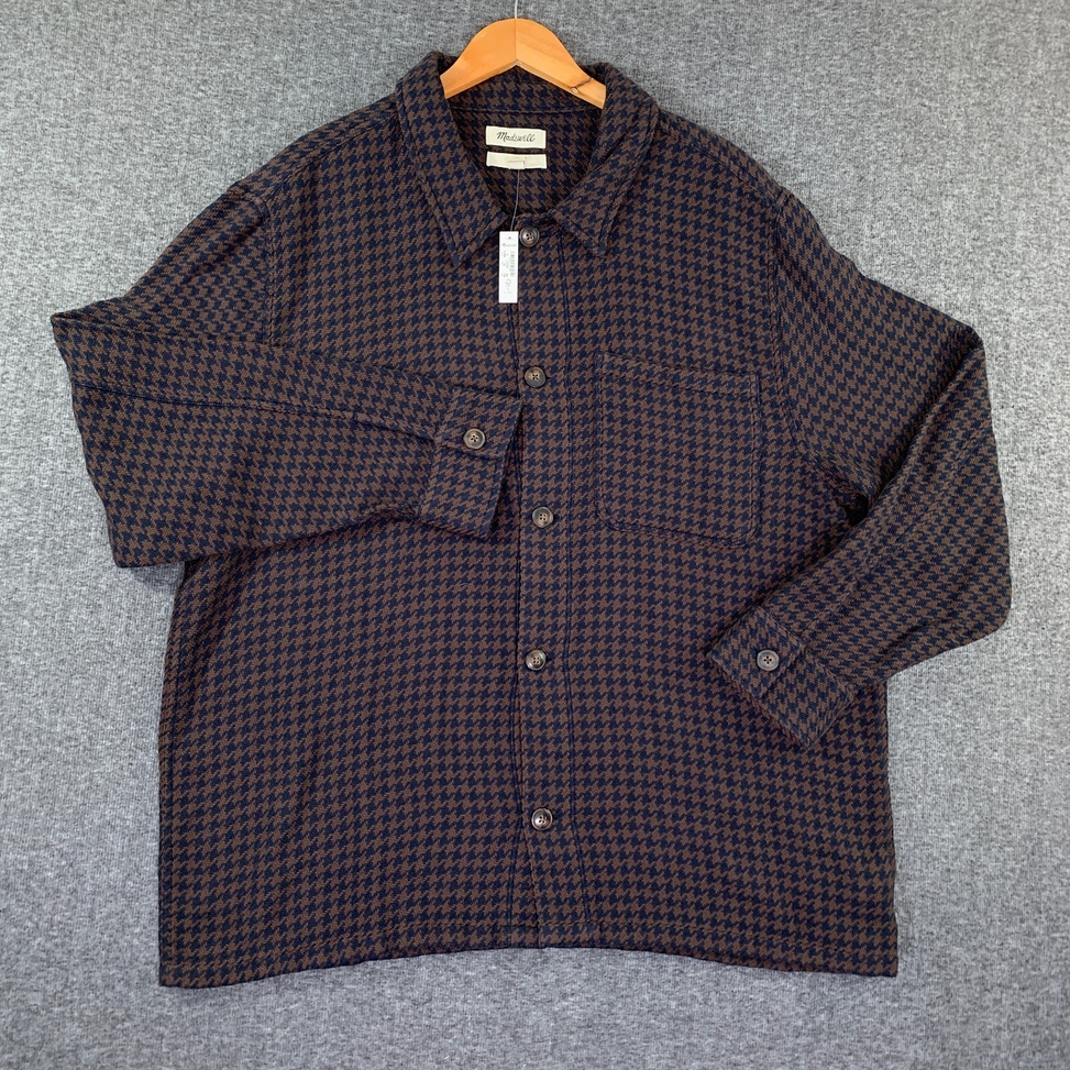 Madewell Boxy Shirt Jacket Men Extra Large Easy Fit Houndstooth Fleece Shacket