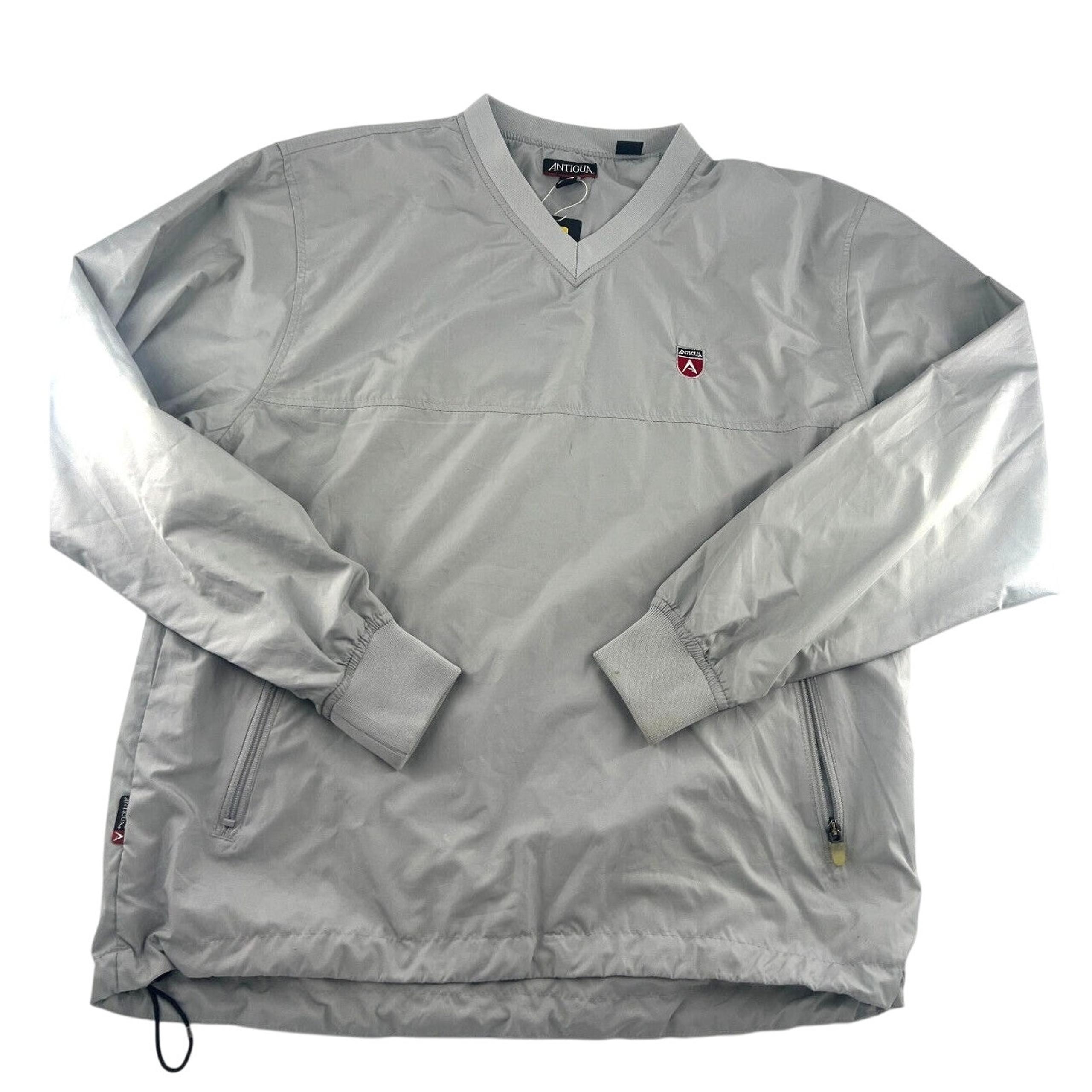 Antigua Golf Jacket Mens Small Gray Pullover Long Sleeve Pockets Sportswear New