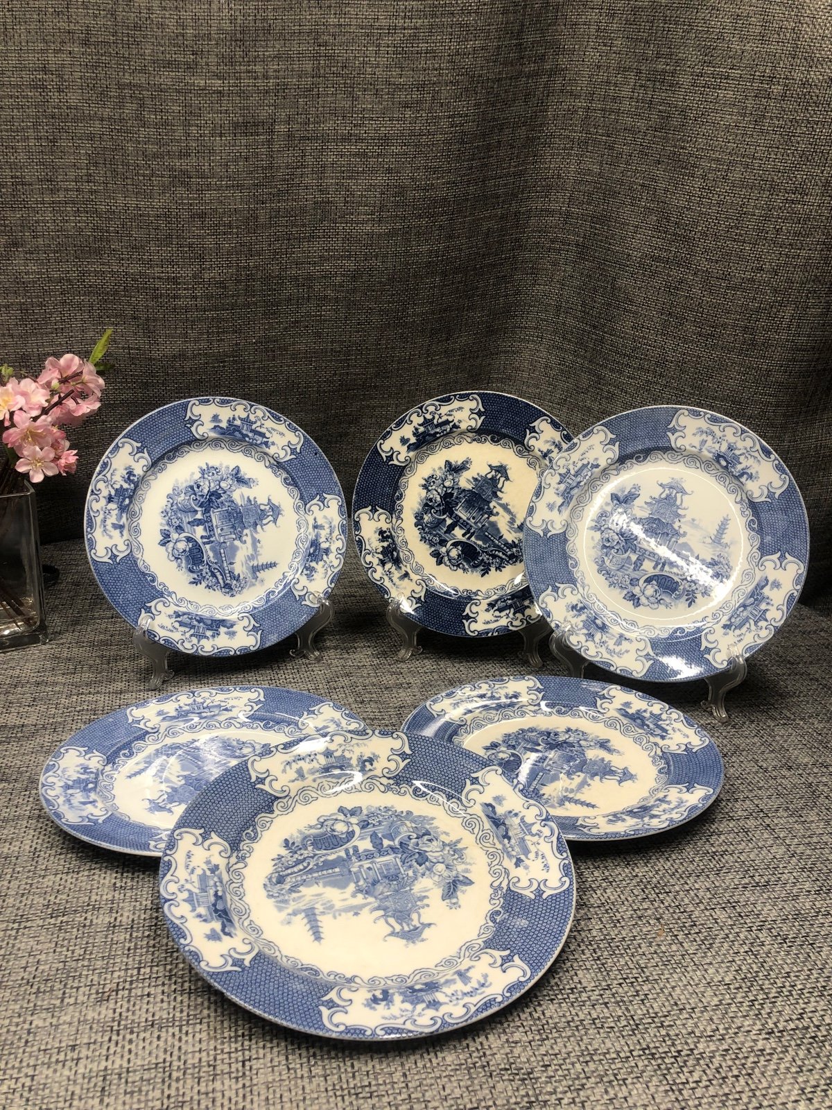 5+1 ( free) Allertons Blue Willow England 9” Plate Older Backstamp