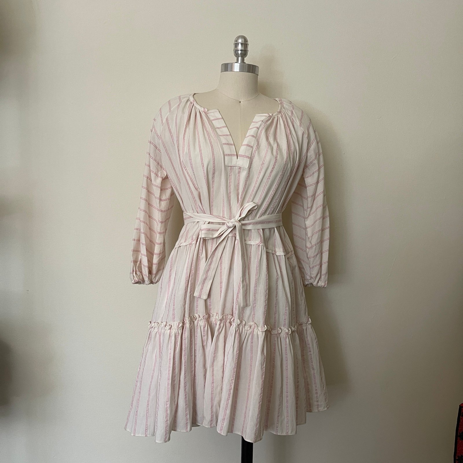 NWT LemLem Cream and Pink Striped Tiered Sundress