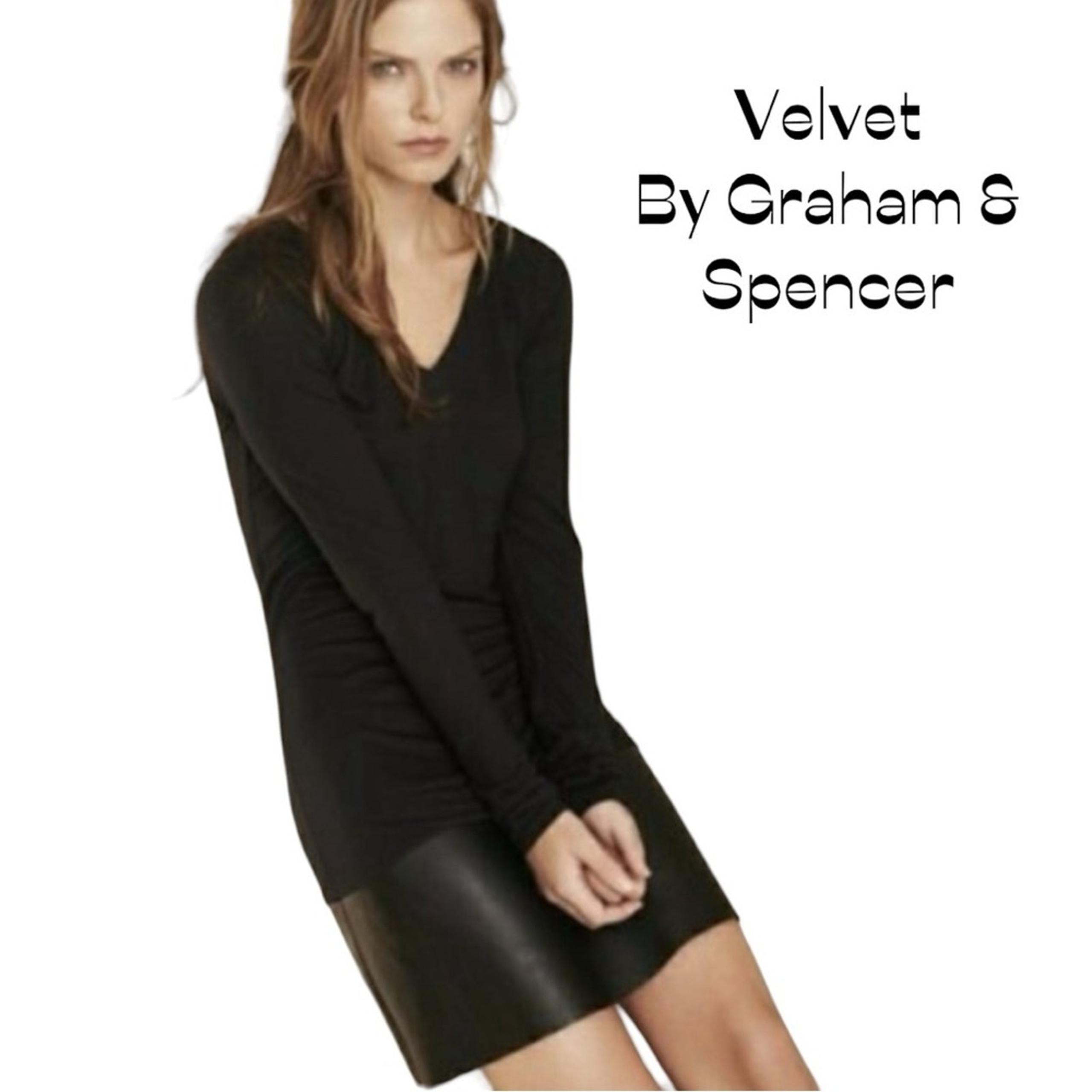Velvet By Graham & Spencer Black W Vegan Leather Hemline Party Dress NWT Size S