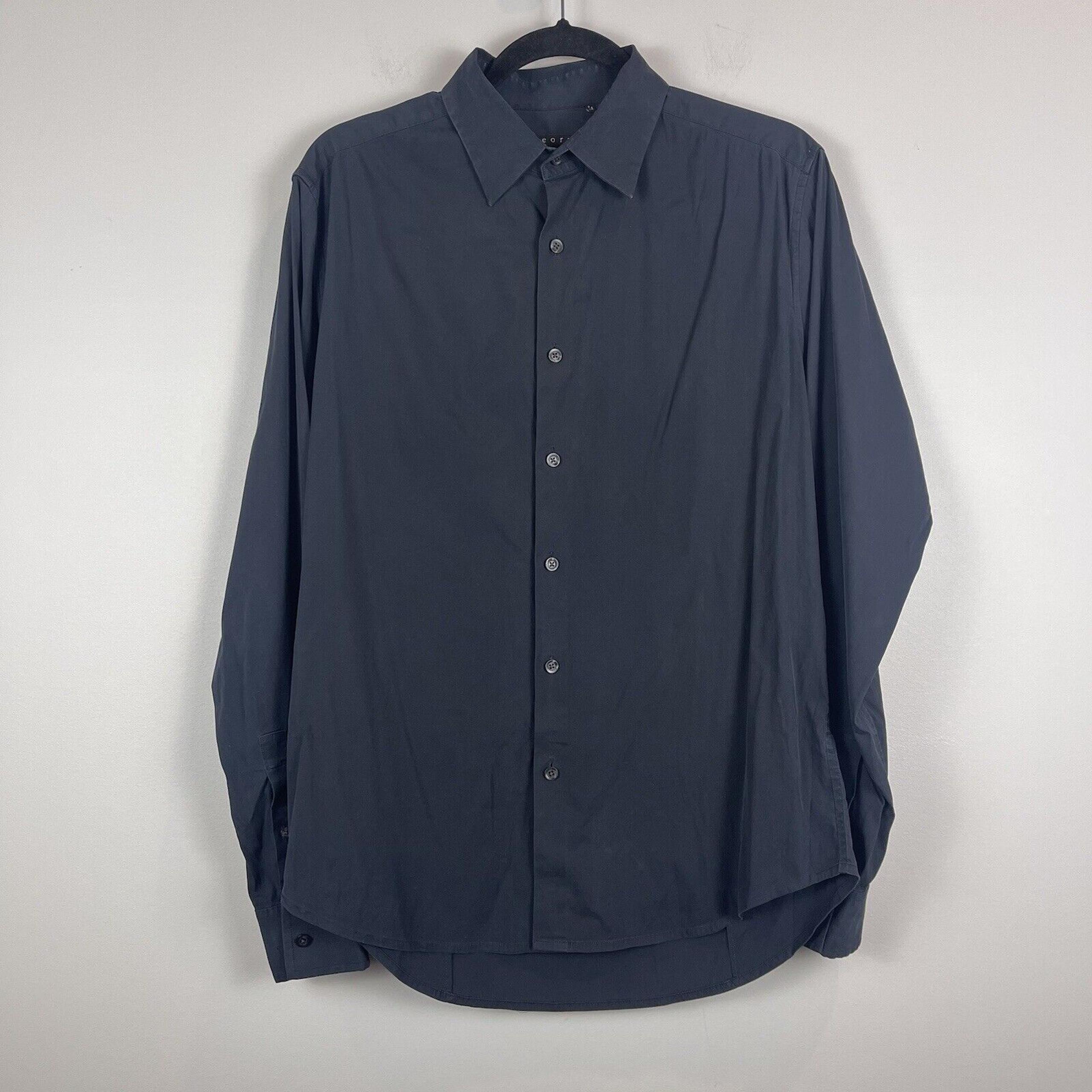 Theory Sylvain Men Button Up Shirt M Navy Knit Solid Dress Business Office Work
