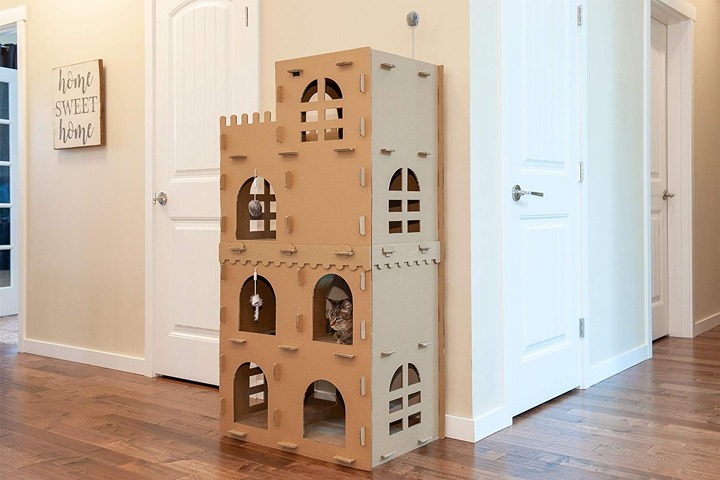 Multi-Level Cardboard Cat Condo, Corrugated Cat Scratcher Hideout -eti9