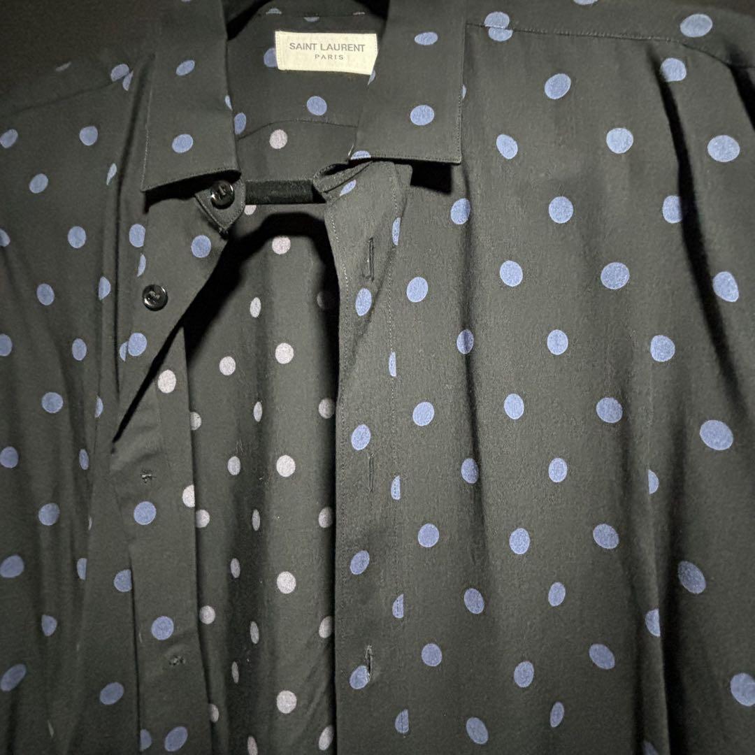 SAINT LAURENT Dress Shirt Black Dotted Pattern Size 39