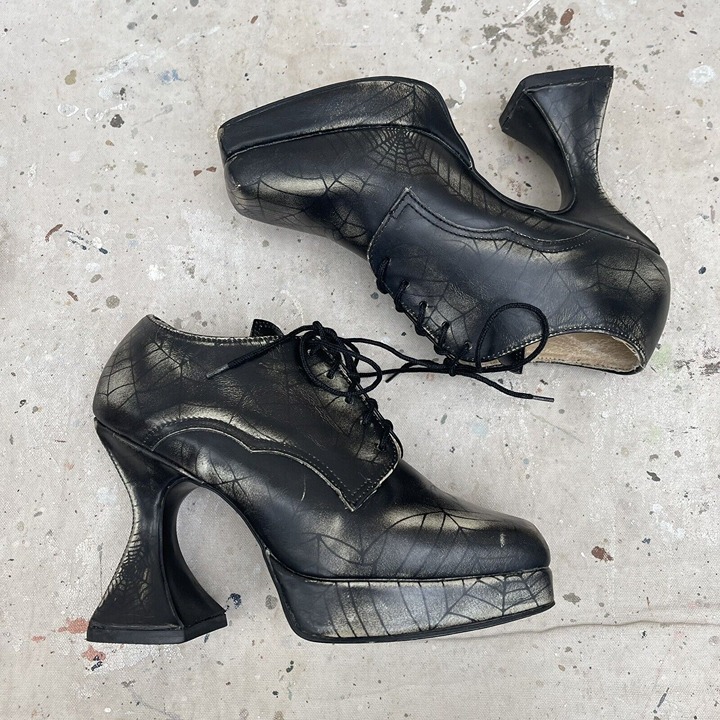 Vintage OG 90’s London Underground Spiderweb Print Leather Coffin Heel Platforms