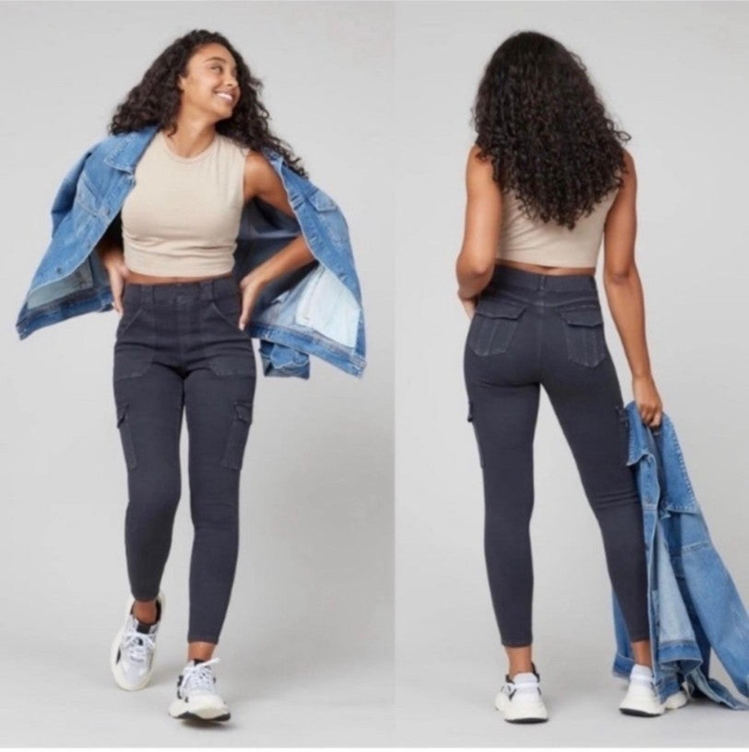 Spanx Stretch Twill Ankle Cargo Pants Washed Black
