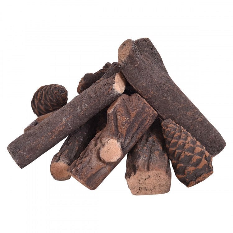 Gas fireplace ceramic logs set country