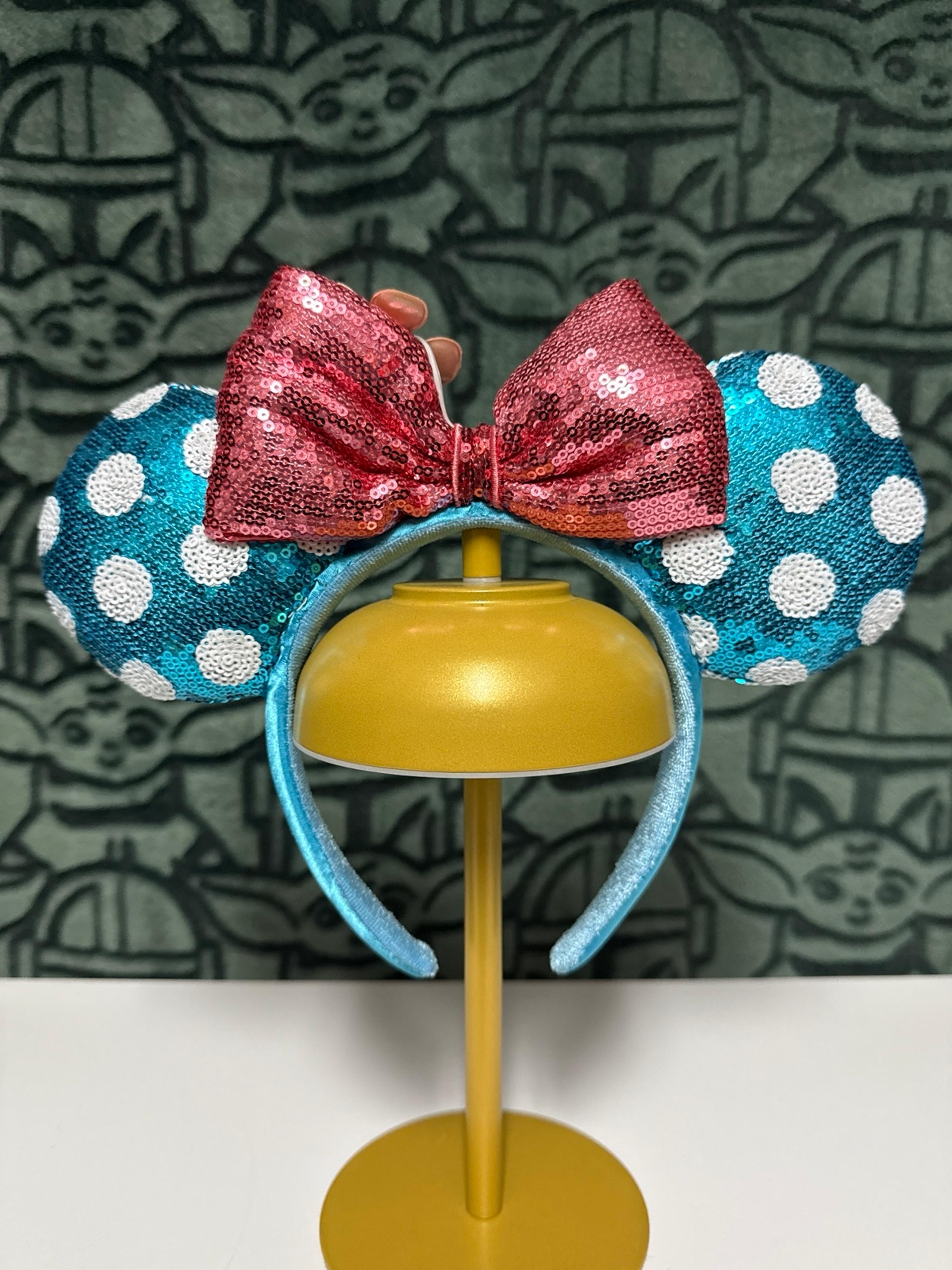 Disney Parks Minnie Mouse Sunflower Flower Polka-dot Blue and Pink Ears Headband