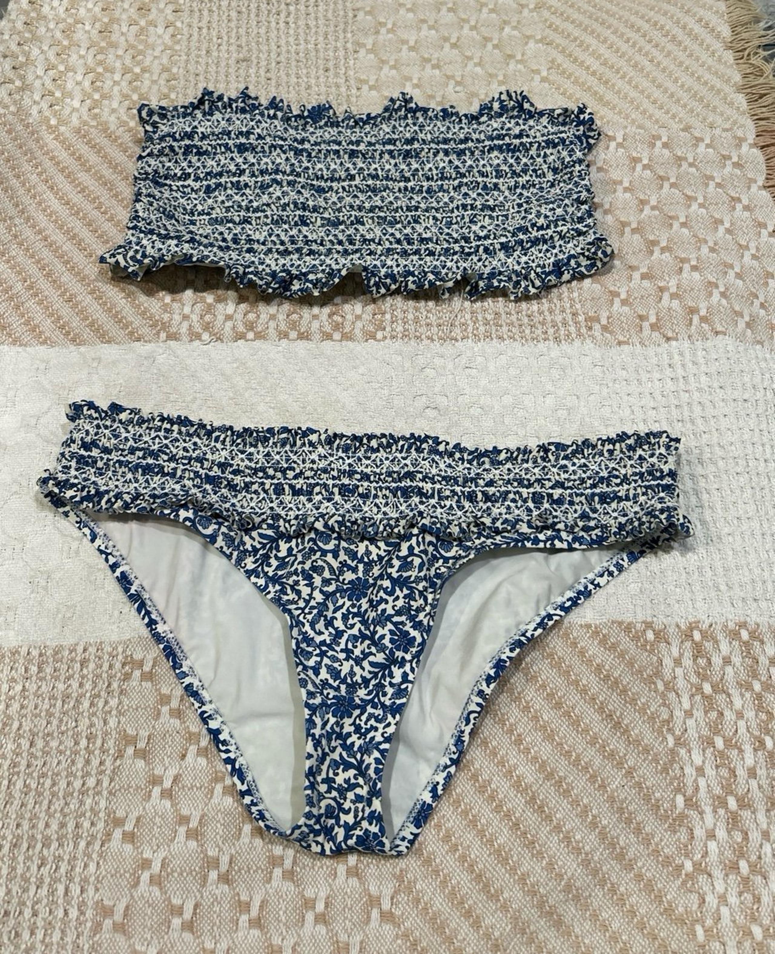 Tory Burch costa printed hipster bikini women Small  blue keepsake
