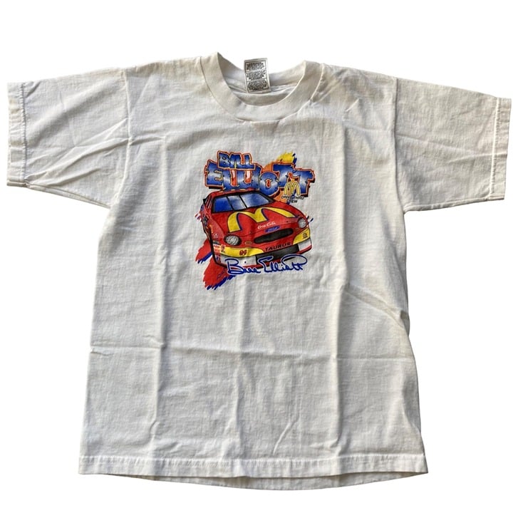 Vintage Bill Elliott NASCAR Drive Thru Crew T-Shirt Youth Size L McDonalds #94