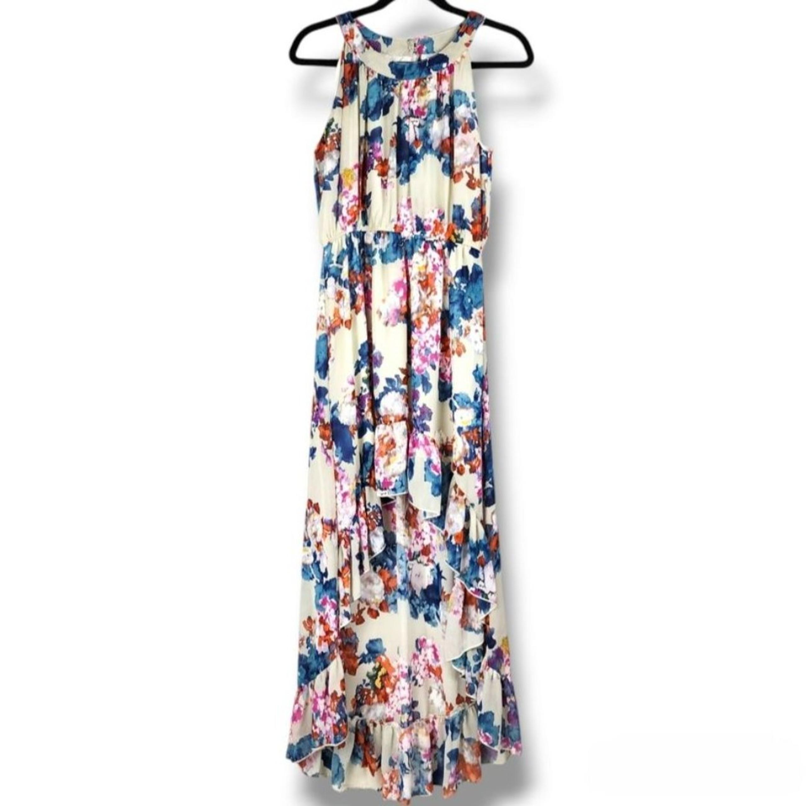 Bar III High Low Dress Asymmetric Floral Watercolor Ruffle Hem Halter Neck Small