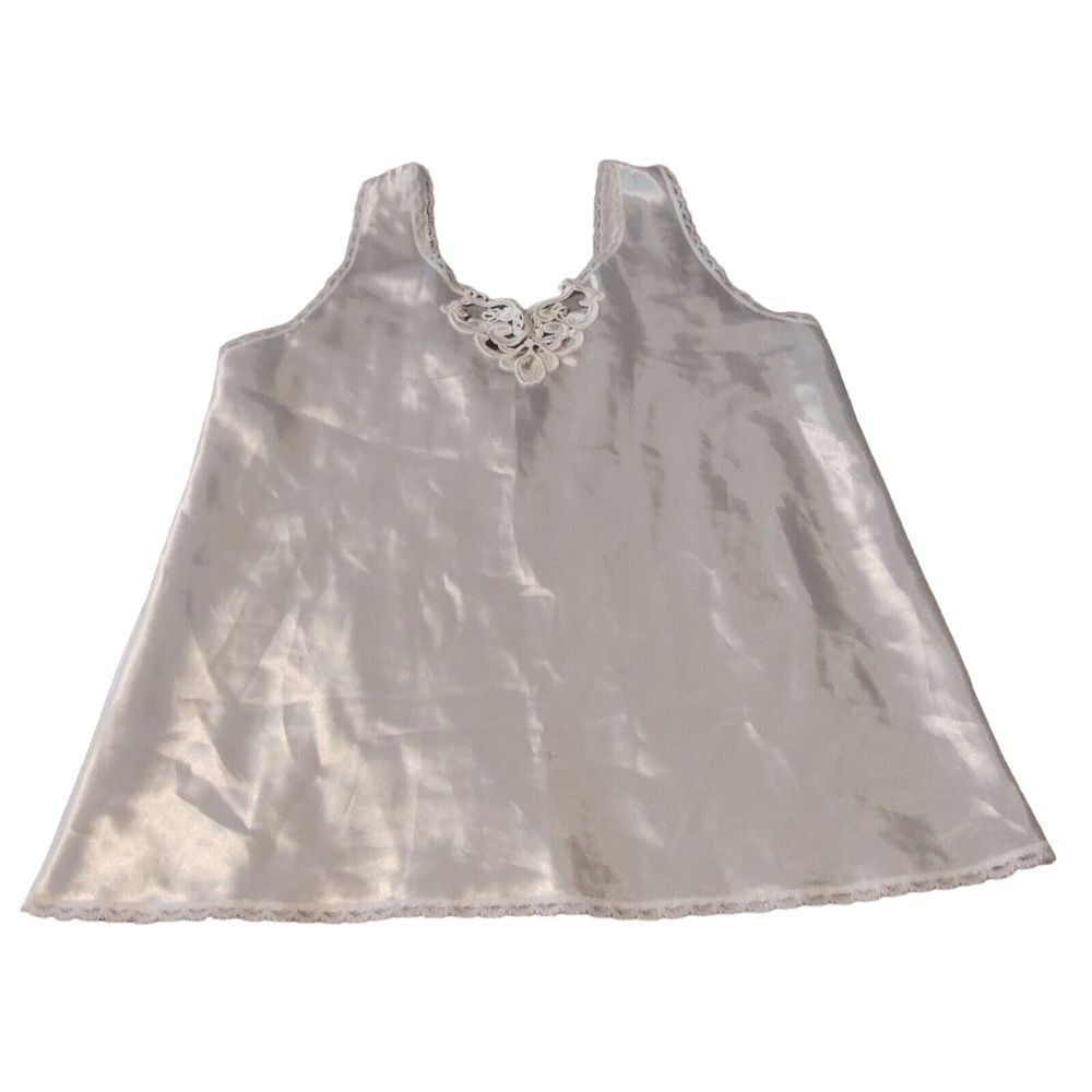 Vintage 80s Maryanne Boutique Slip Top White Tank Fairy Cottage Core Medium Lace