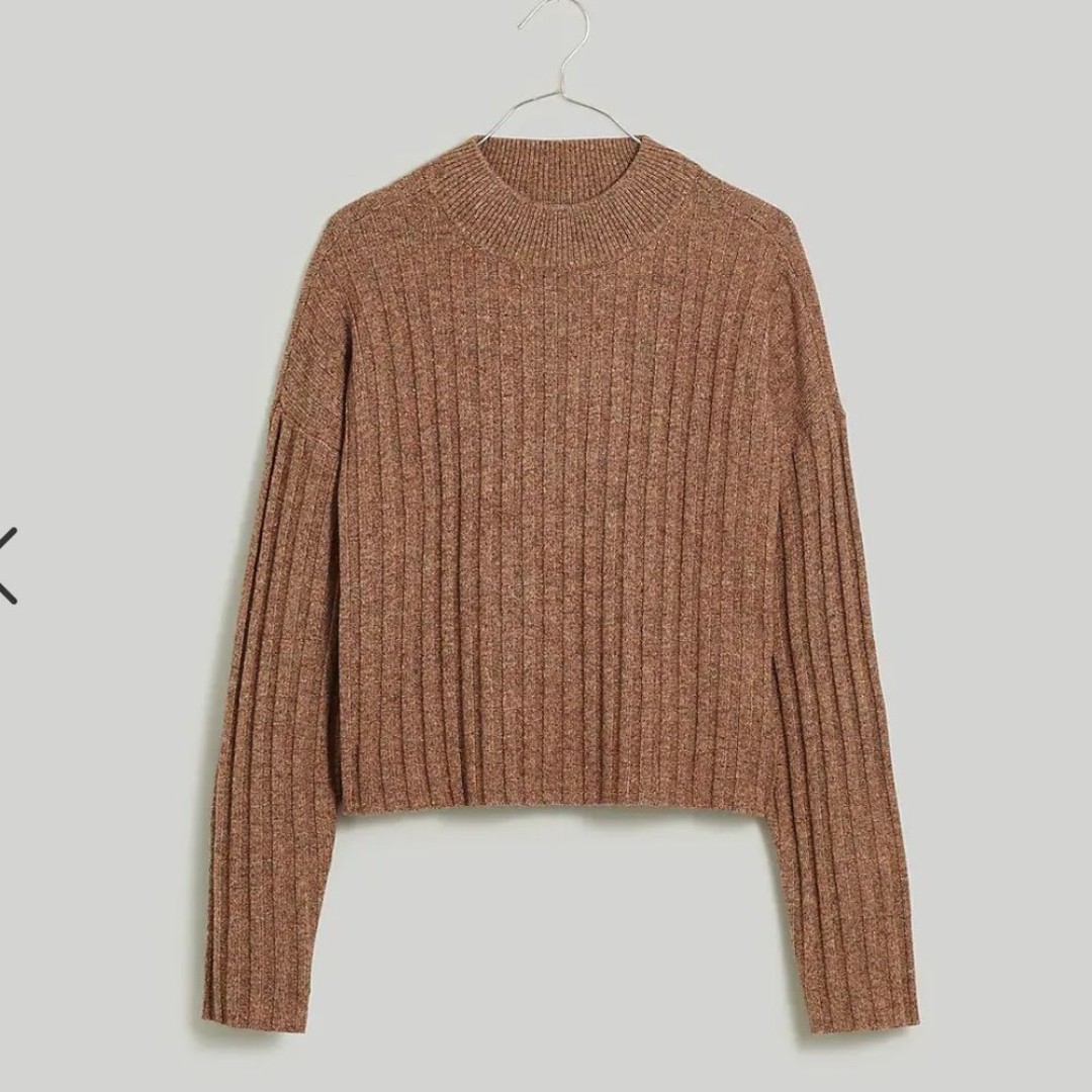 Madewell Plus Mockneck Crop Sweater Rosehip Brown Heathered Ribbed Small