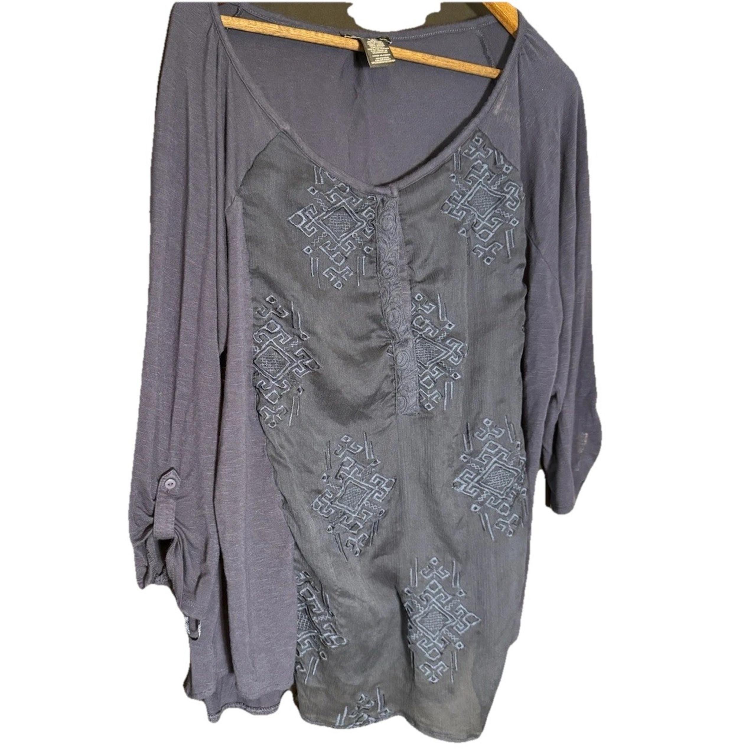RXB Blouse Roll Tab Women Soft Lace Embroidered Top Navy Blue XXL