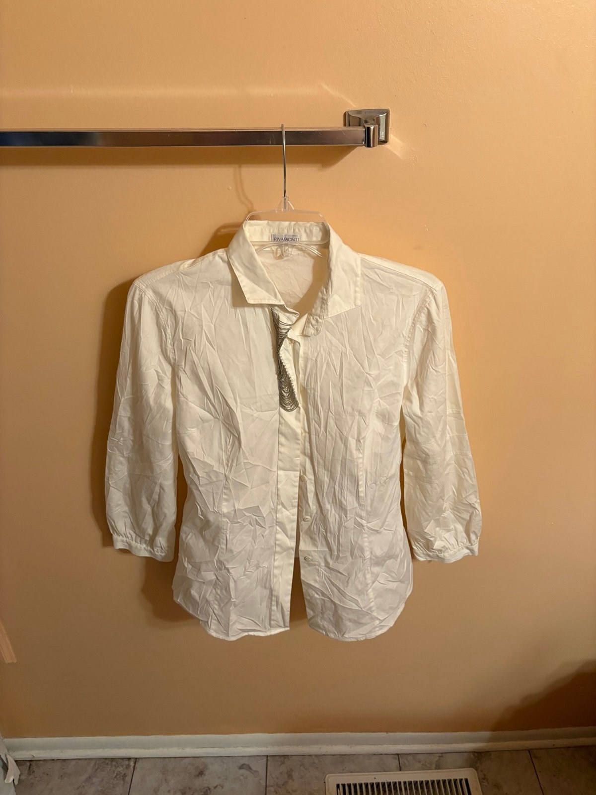 Rivamonti white metallic chain detail button up shirt