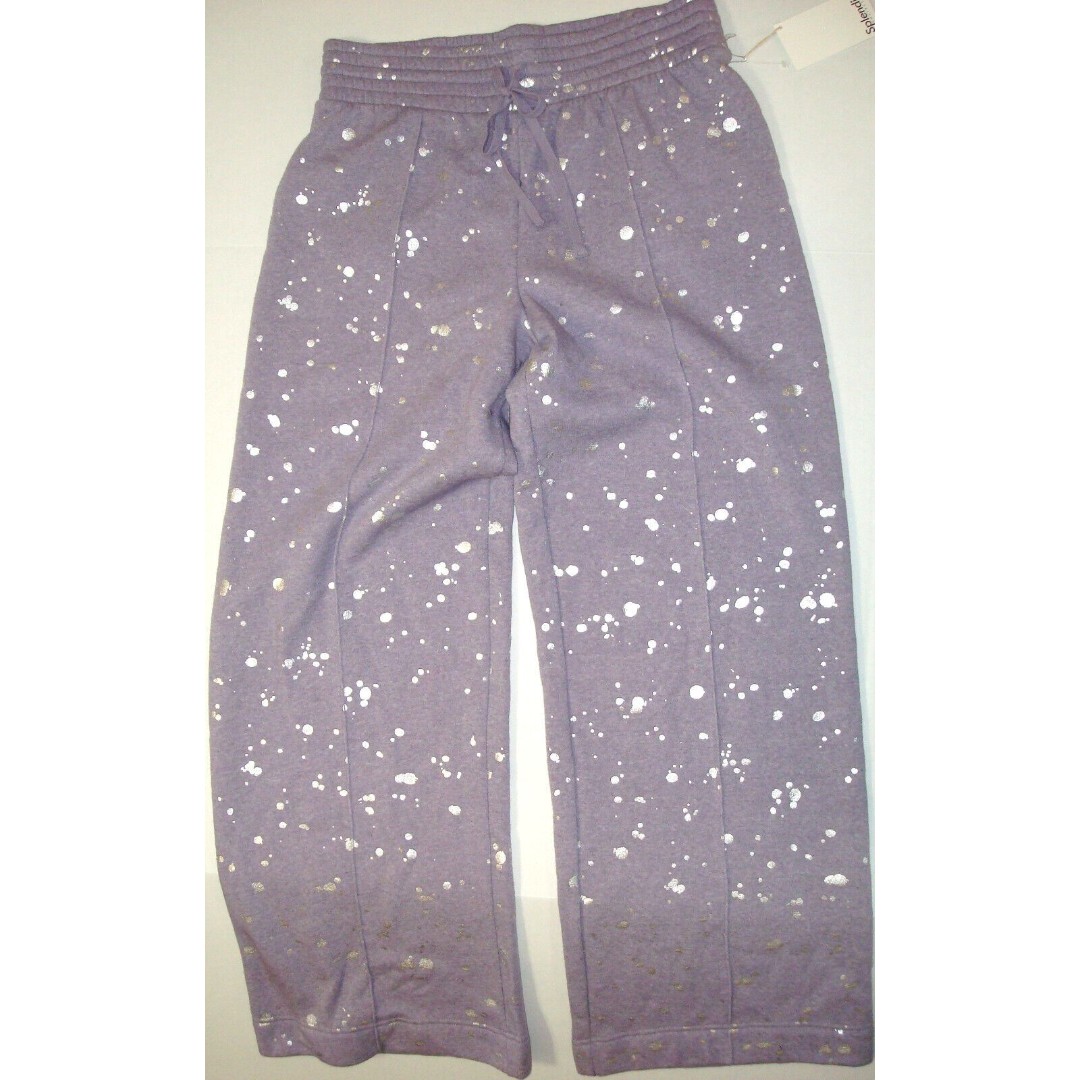 New Womens Designer NWT 148 Splendid M Wide Leg Sweatpants Purple Silver Splat