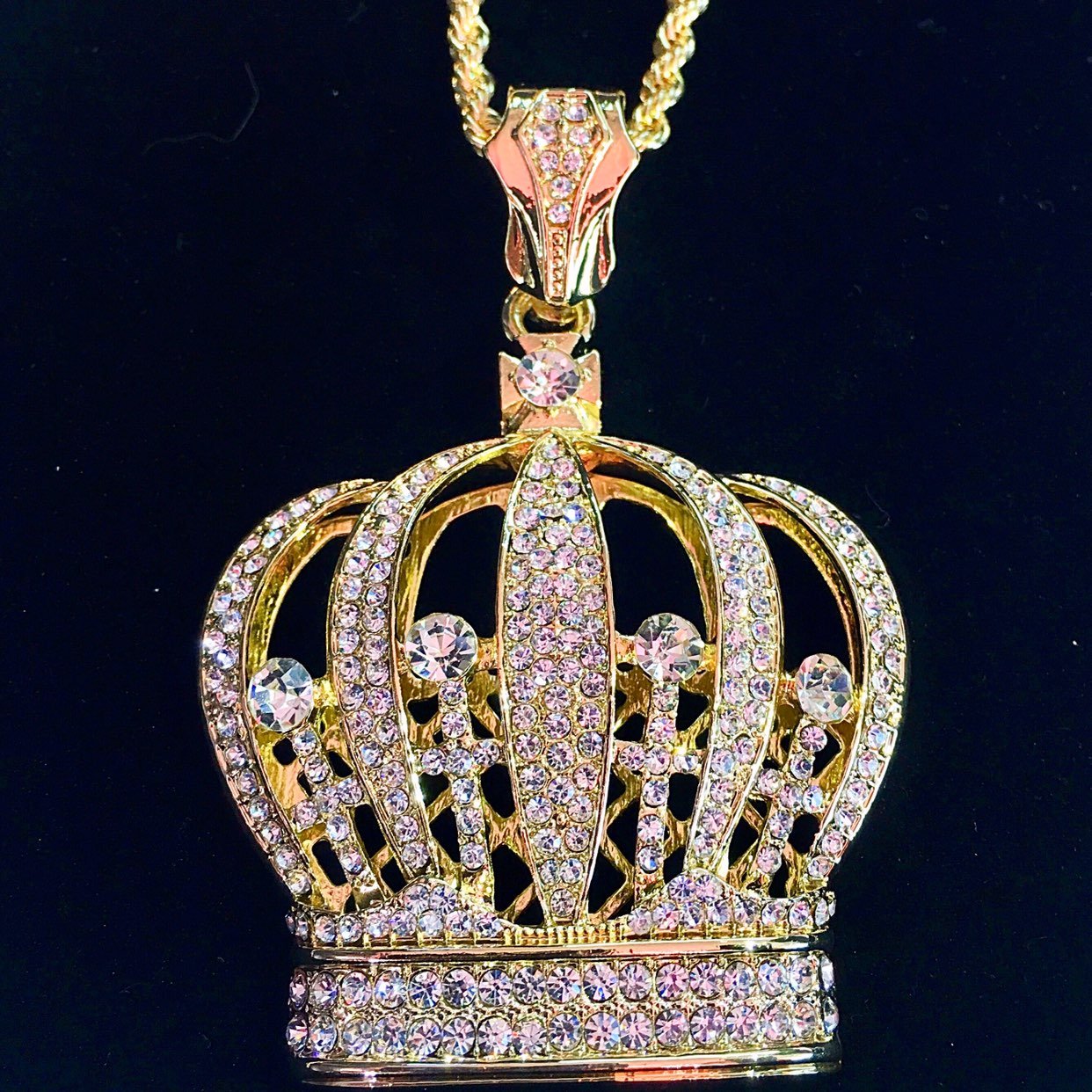 CROWN DIAMONDS CZ 18K GOLD CHAIN ITALY