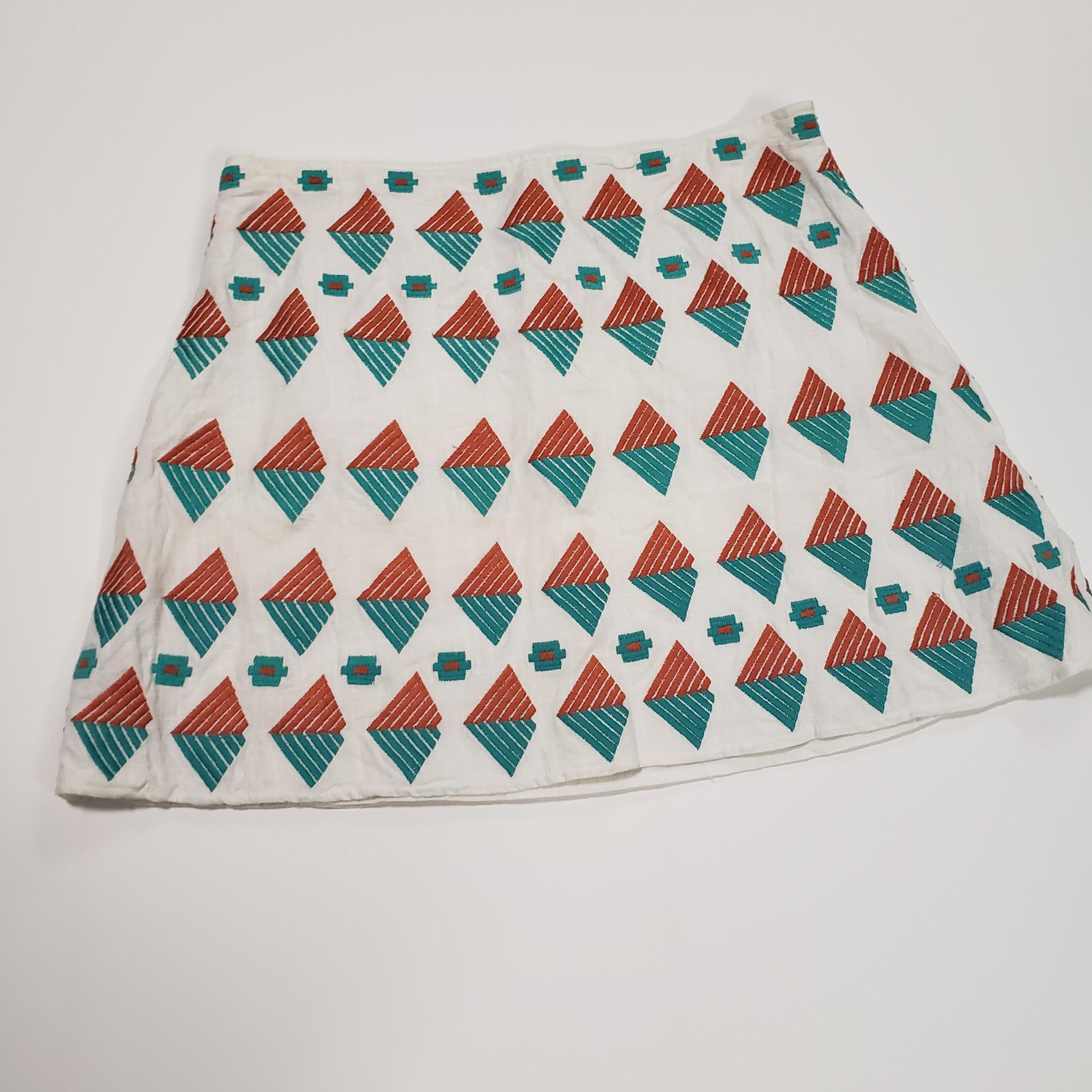 THML Ladies Lined Linen Mini Skirt with Tribal Embroidery Size Medium