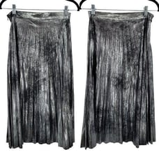 Romeo Juliet Couture Skirt Grunge Pleated Metallic Distressed Silver Midi S