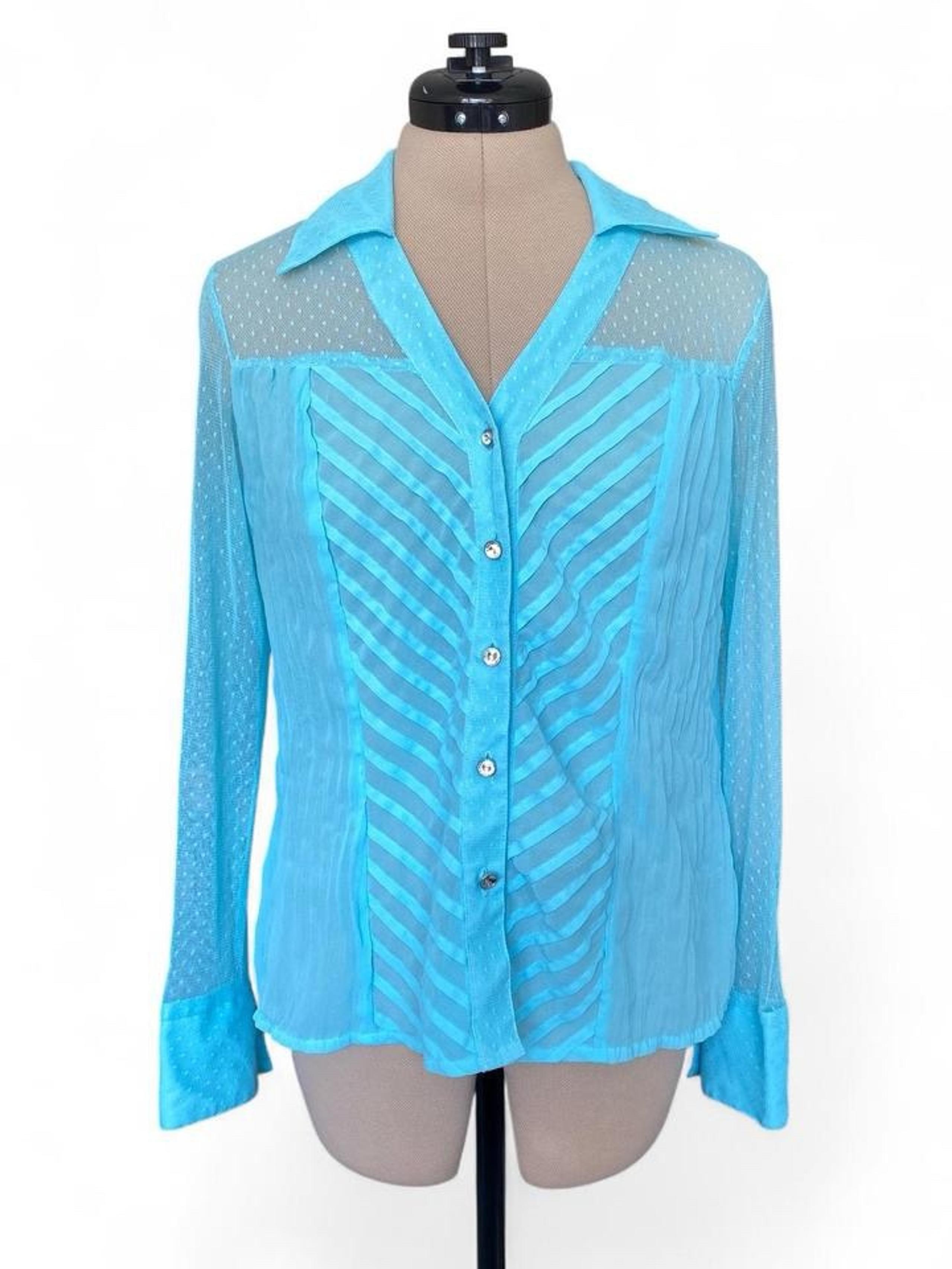 Blue sheer button up blouse from Kaelyn Max