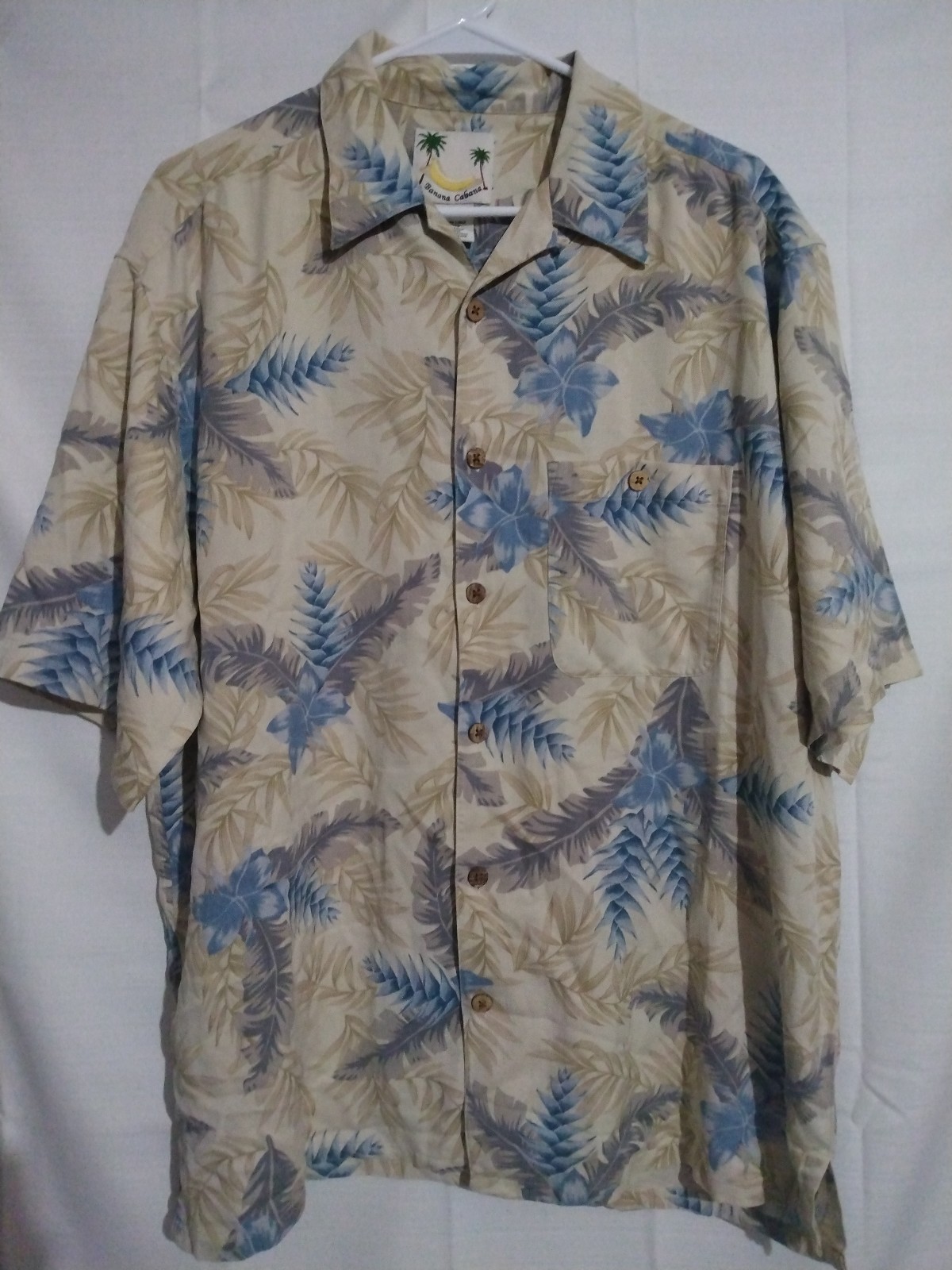 Mens Hawaiian Shirt Short Sleeve Button Up Silk Banana Cabana Vacation Summer
