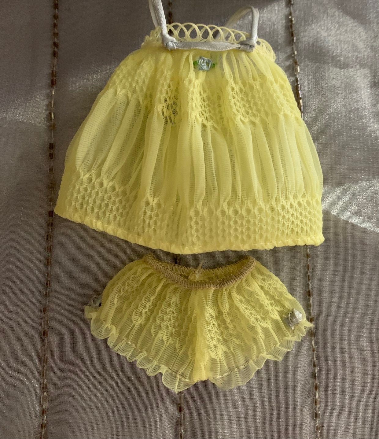 2 piece yellow crinkled chiffon Barbie Vintage PJ's VGUC