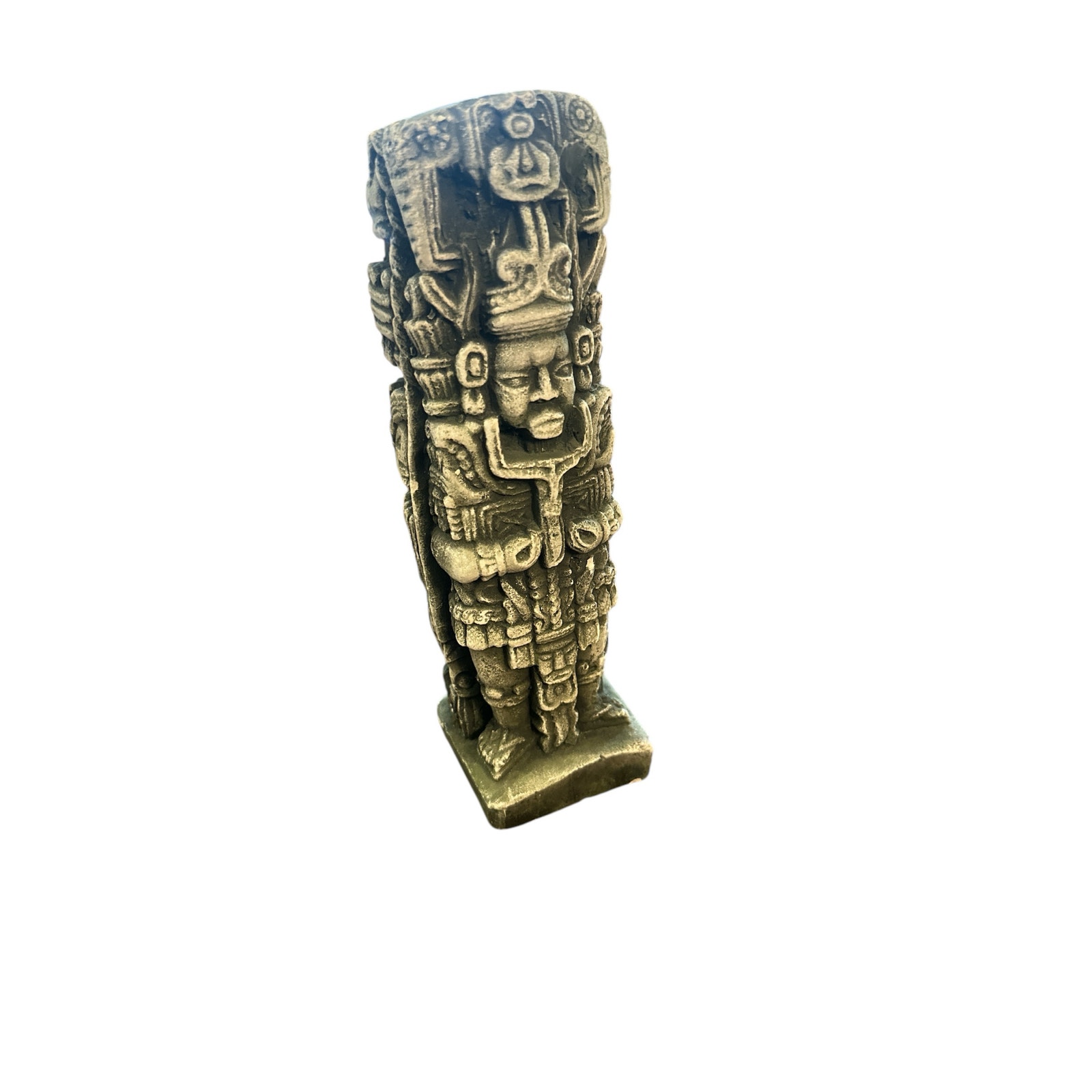 Carved Stone Handmade Aztec Mayan Stela Totem Statue Figurine 9 Tall Green