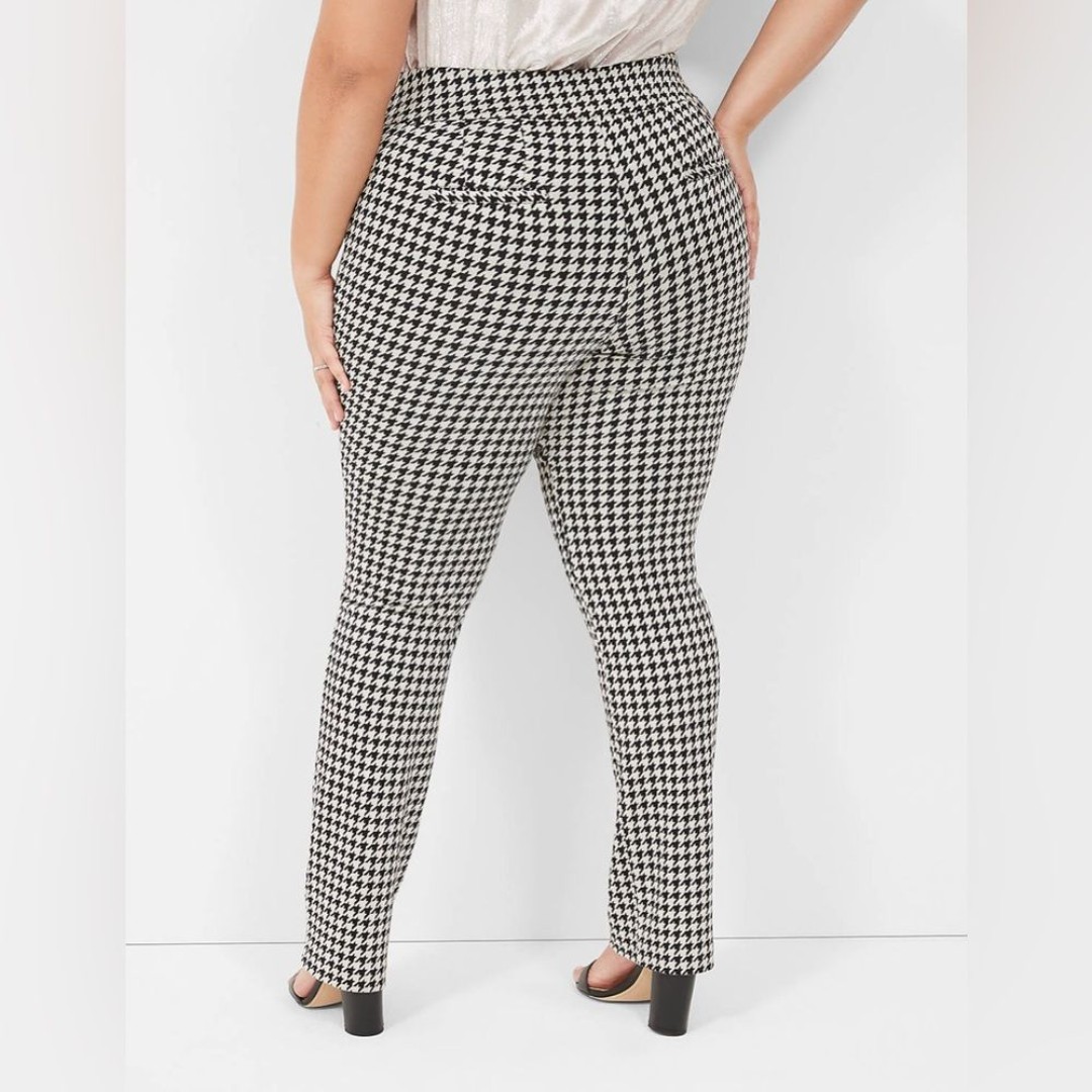 Lane Bryant Ponte Pull-On Straight Leg Pant Black & White Houndstooth NWT 26